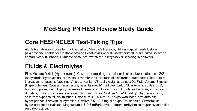Med Surg PN HESI Review Study Guide: Core Nursing Tips & Disorders ...