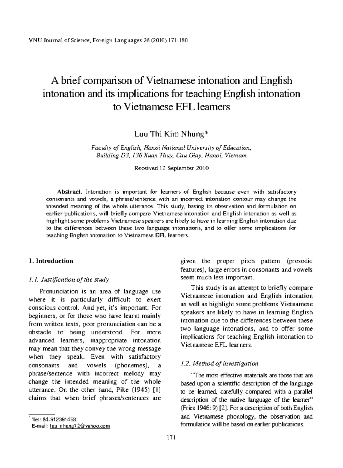 A Comparative Study of Vietnamese and English Intonation for EFL ...