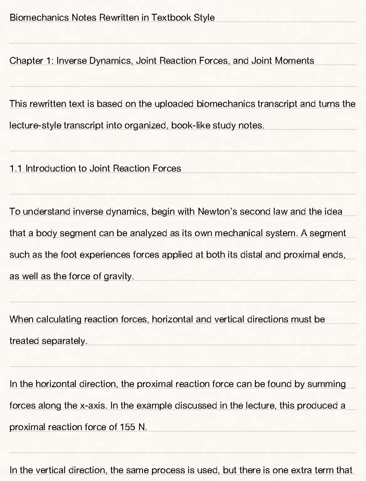 Biomechanics Lecture Notes (Course Code: BME 101) - Chapter 1: Inverse ...