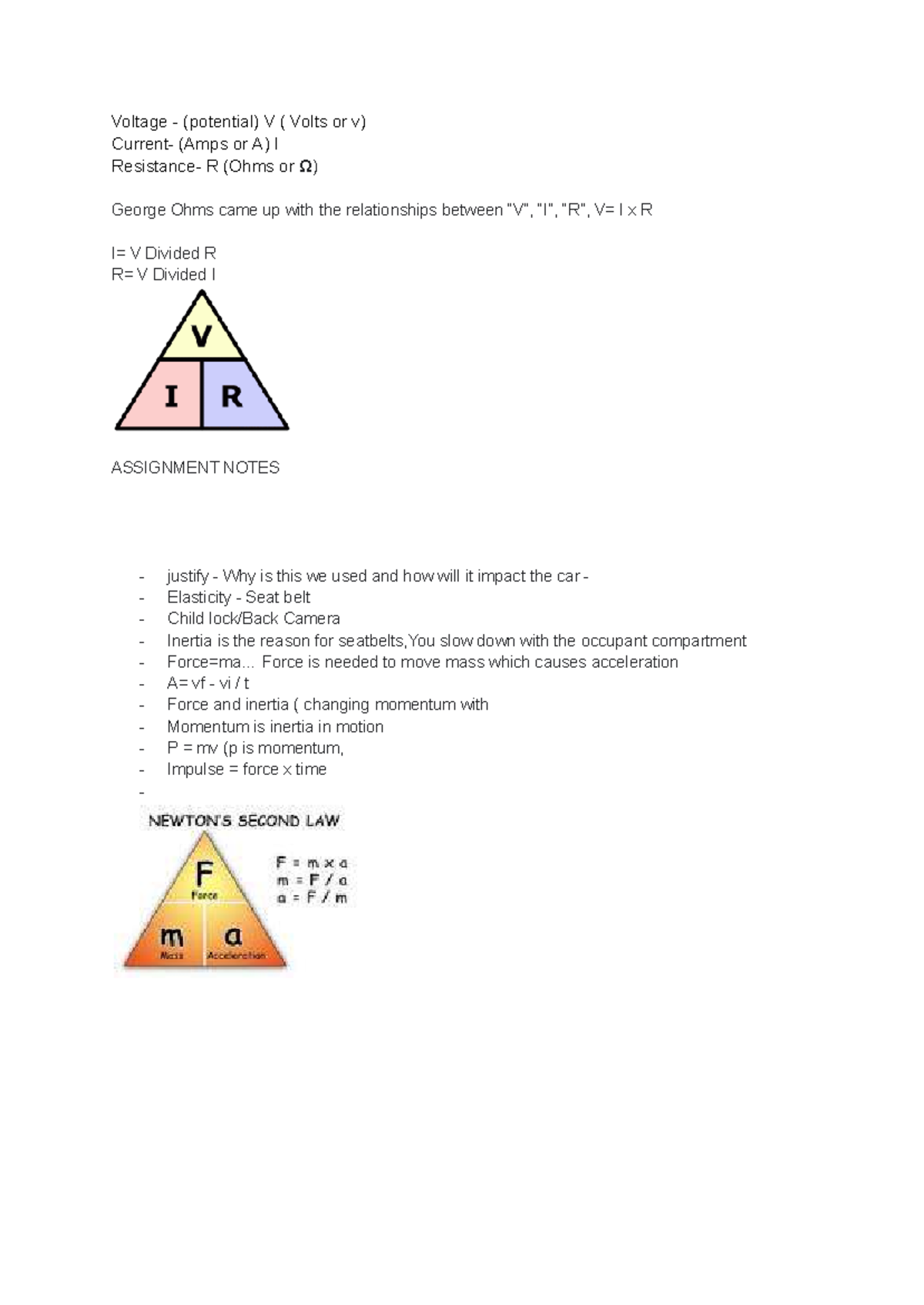 Science notes Physics - Voltage - (potential) V ( Volts or v) Current ...