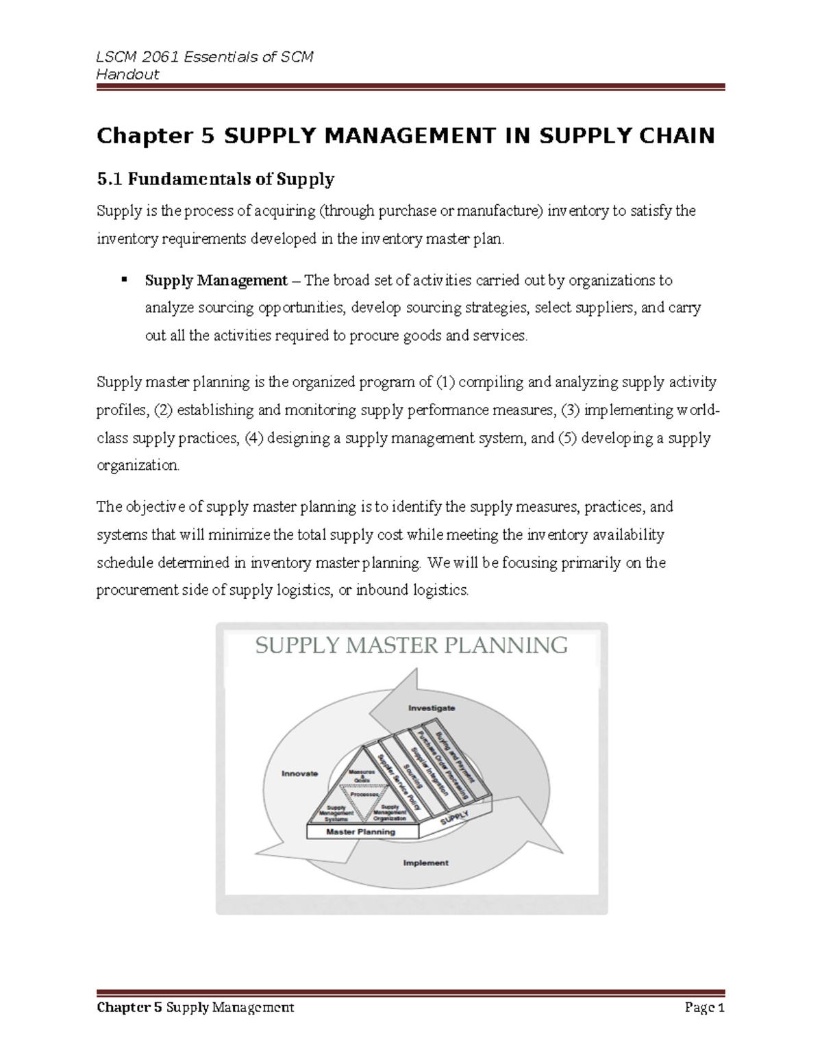 Chapter 5 Escm - Supply Management - Handout Chapter 5 SUPPLY ...
