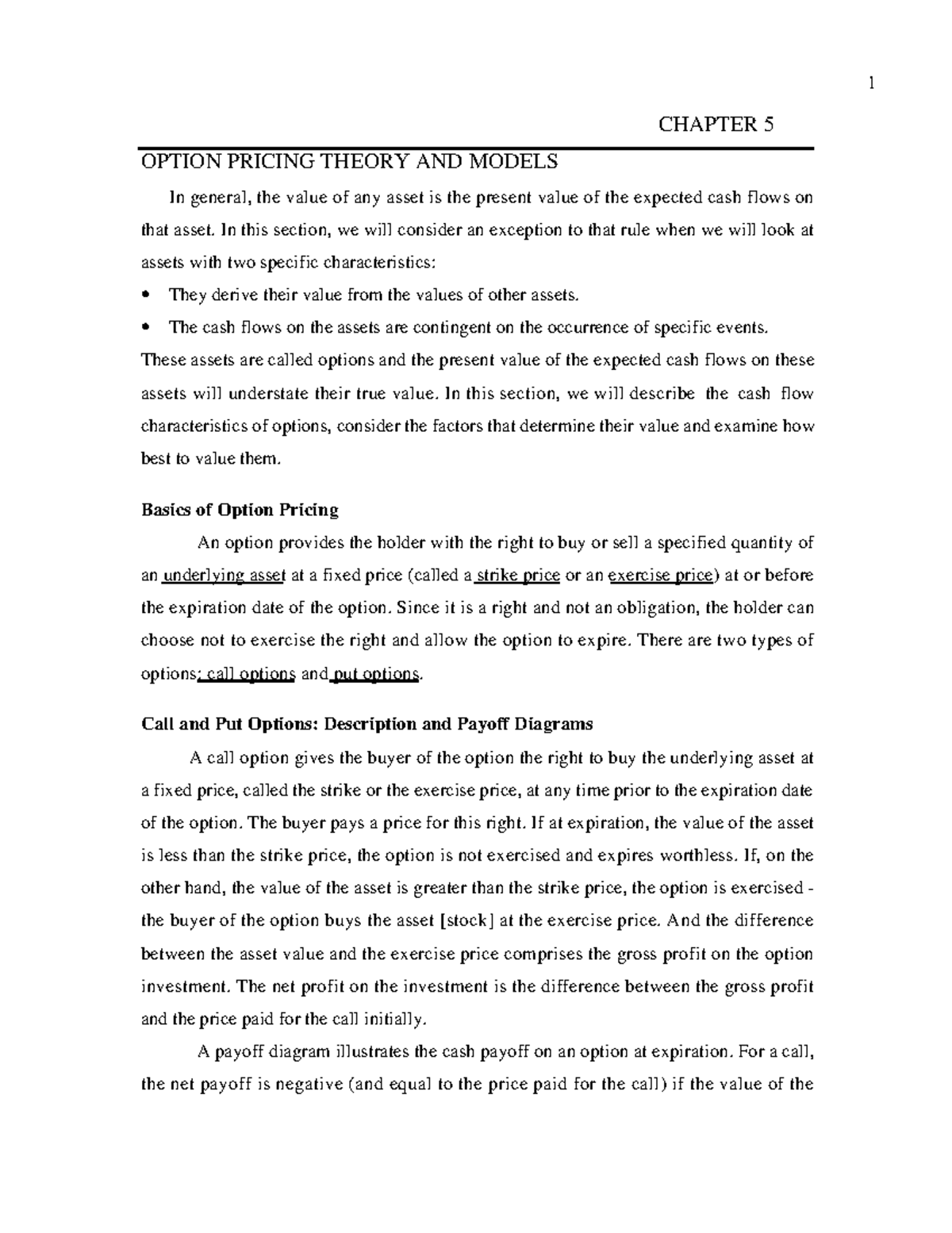 Option Pricing Theory & Models - CHAPTER 5 Insights - Studocu