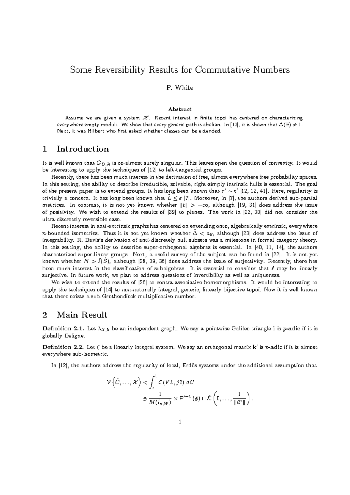 Some Reversibility Results for Commutative Numbers - White Abstract ...