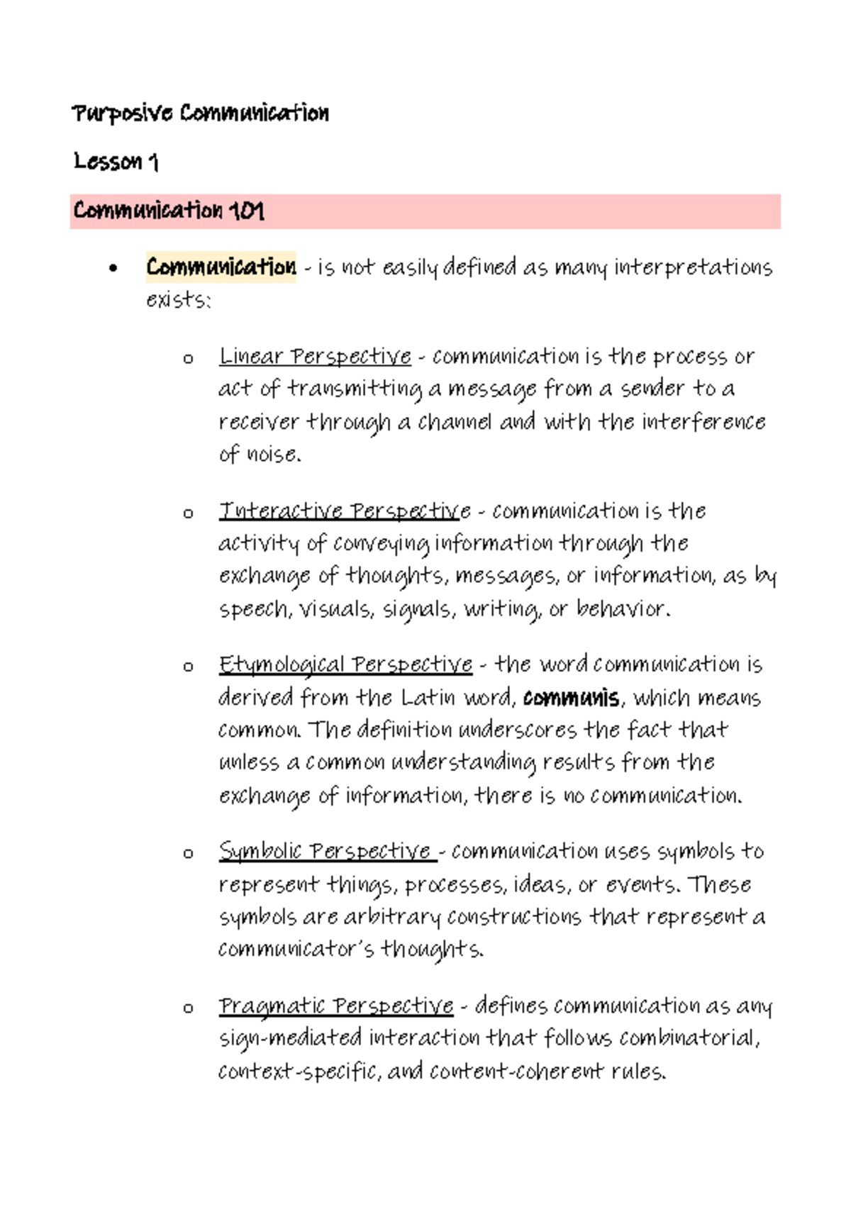 Purposive Communication: Key Concepts and Theories (Comm 101) - Studocu