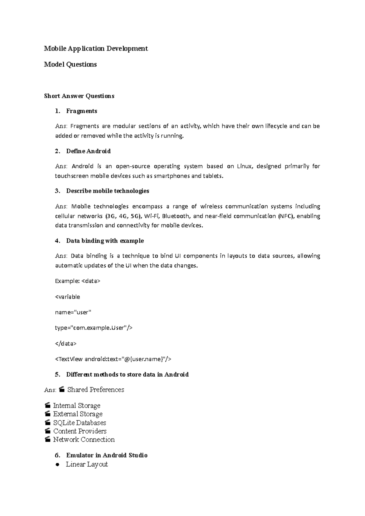 Mobile Application Development Model Questions - Bengaluru Univ. NEP ...