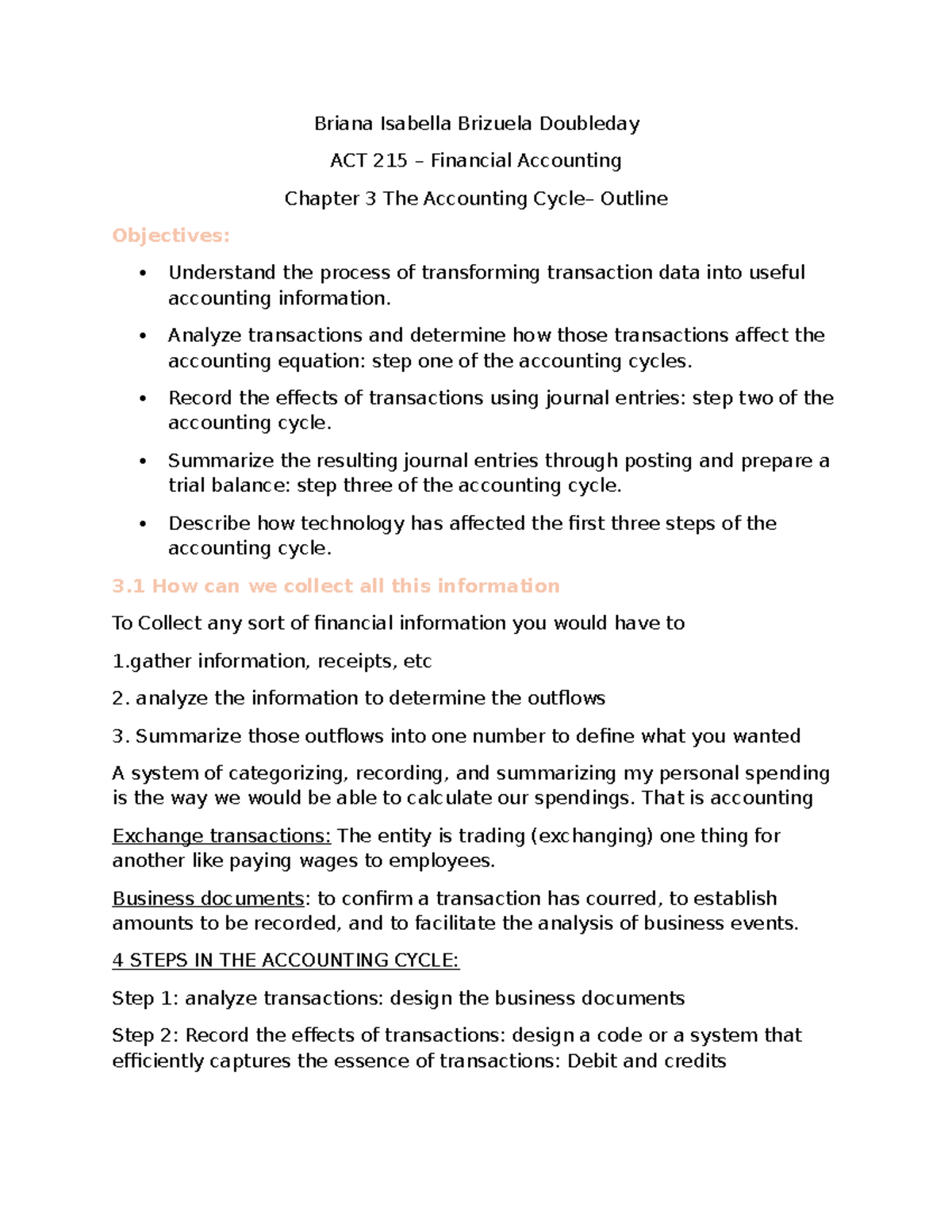 ACT 215 Financial Accounting Chapter 3 Lecture Notes Outline - Studocu