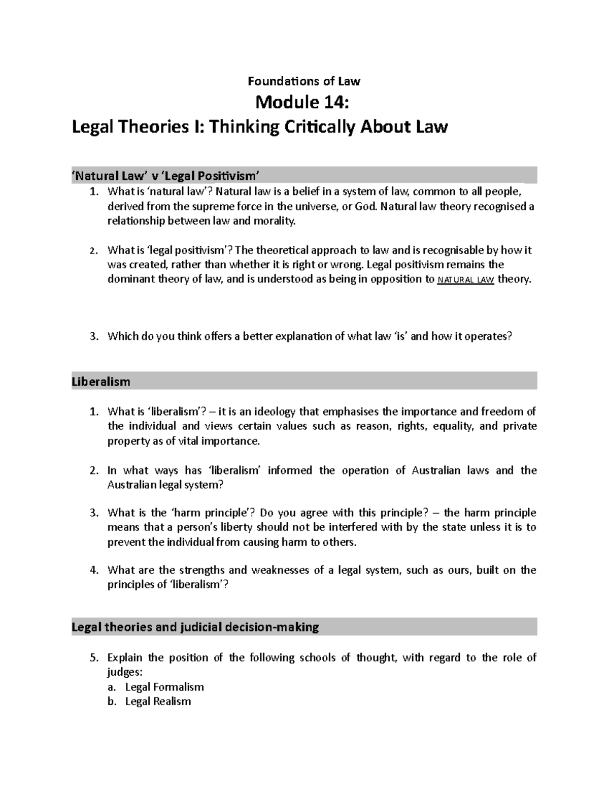 A22 FOL 13 - Legal Theories I: Natural Law vs Legal Positivism - Studocu
