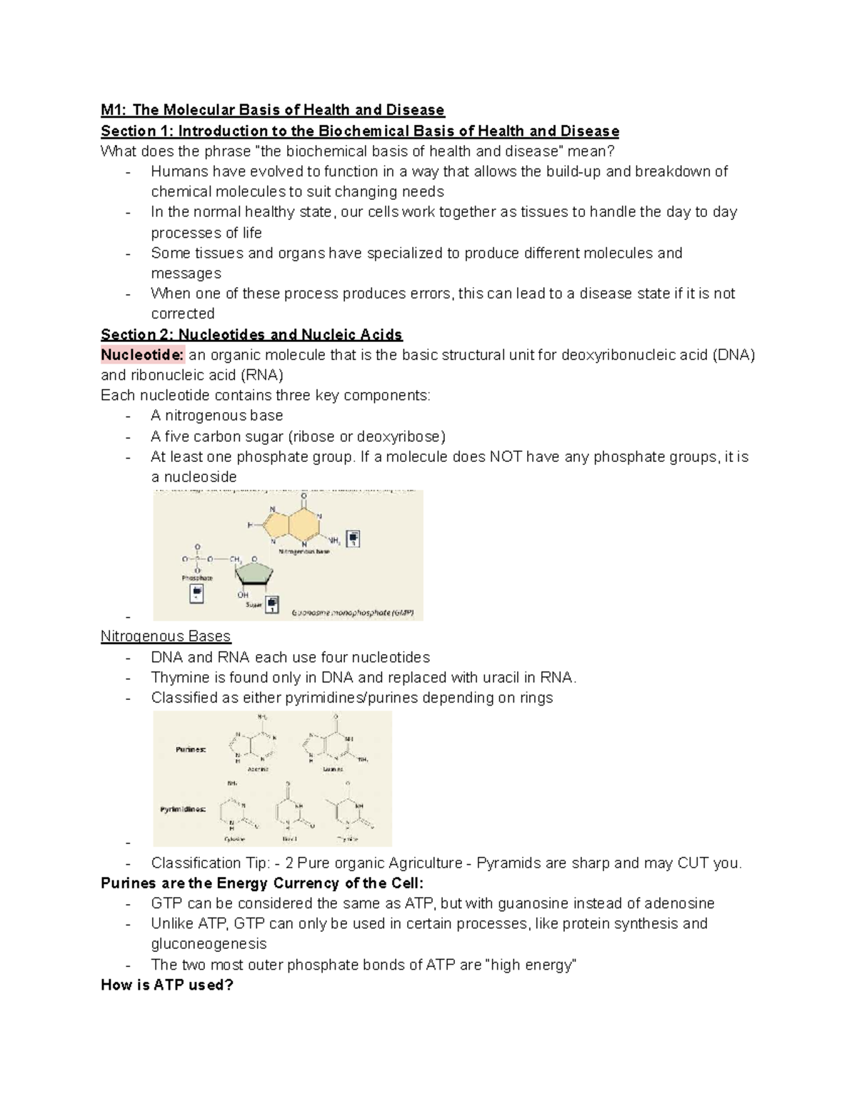 BCHM 270 M1: Biochemical Basis of Health and Disease Overview - Studocu