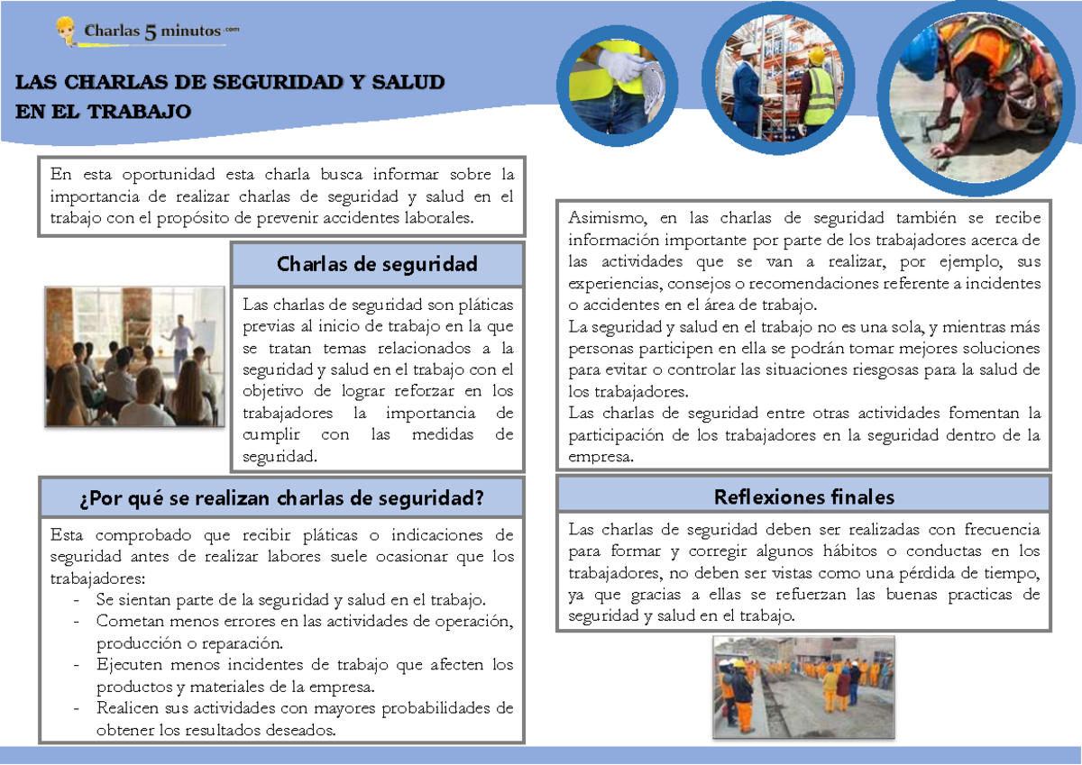Las charlas de seguridad y salud en el trabajo - Me LAS CHARLAS DE ...