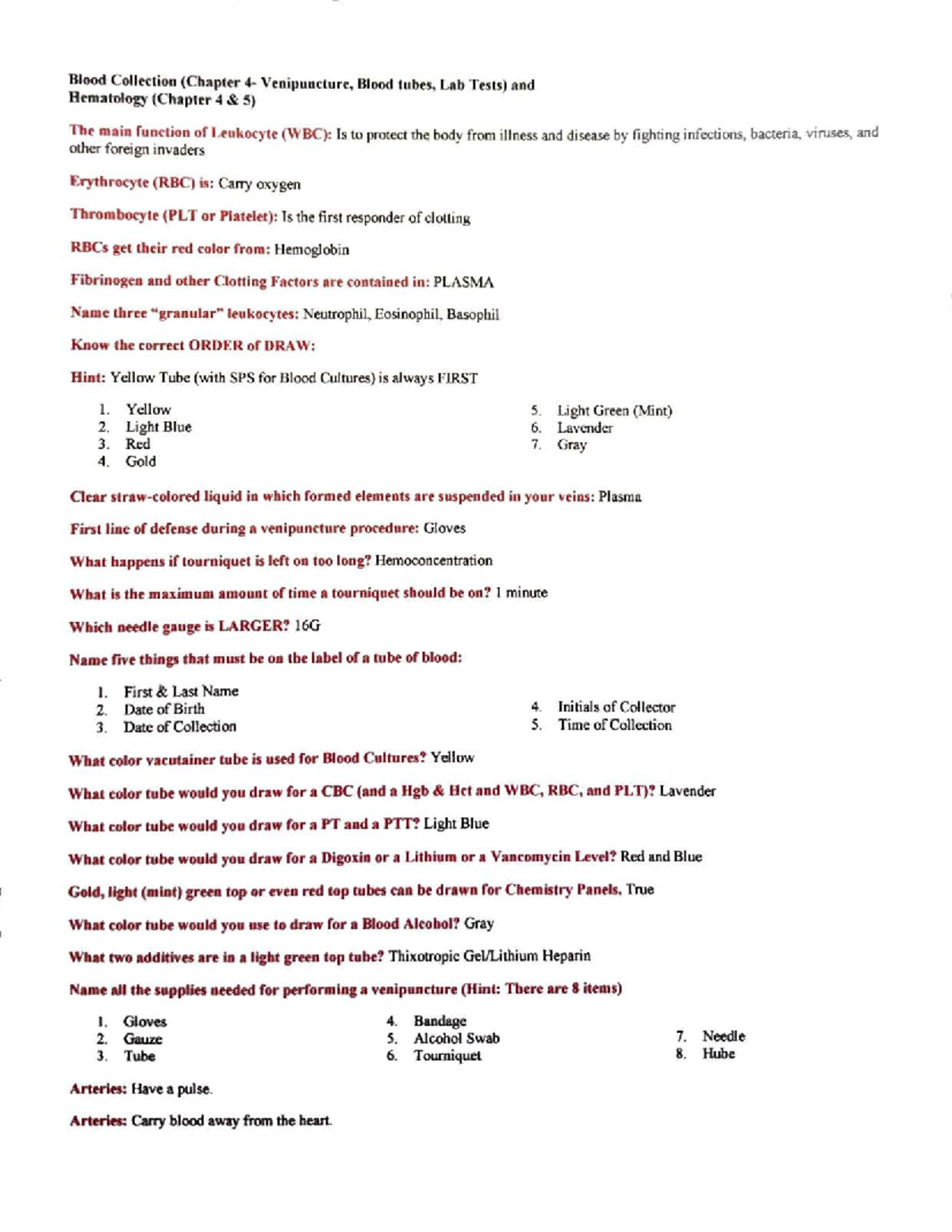 Blood Collection and Hematology Overview (Chapters 4 & 5) - Studocu