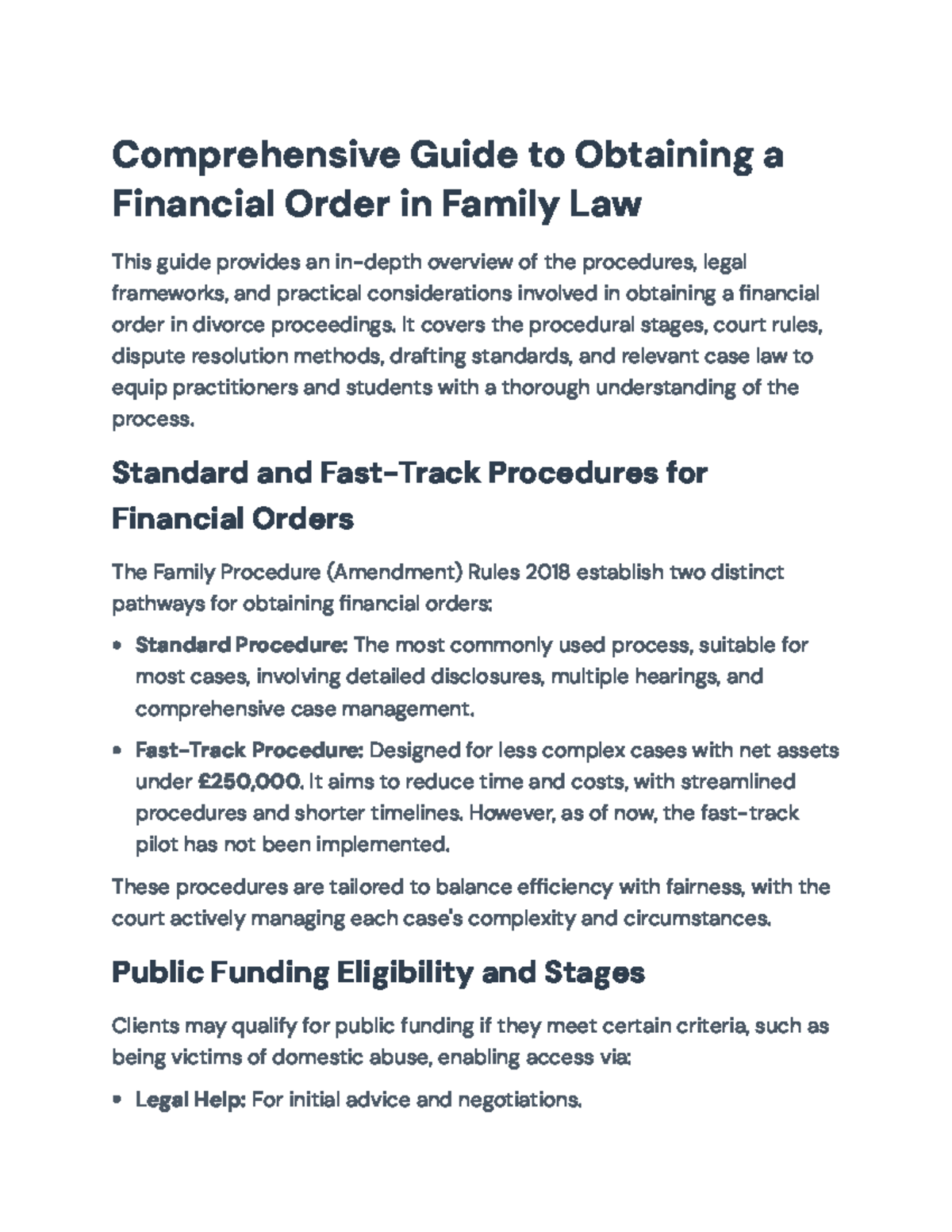 Comprehensive Guide to Financial Orders in Family Law (FLR 2018) - Studocu