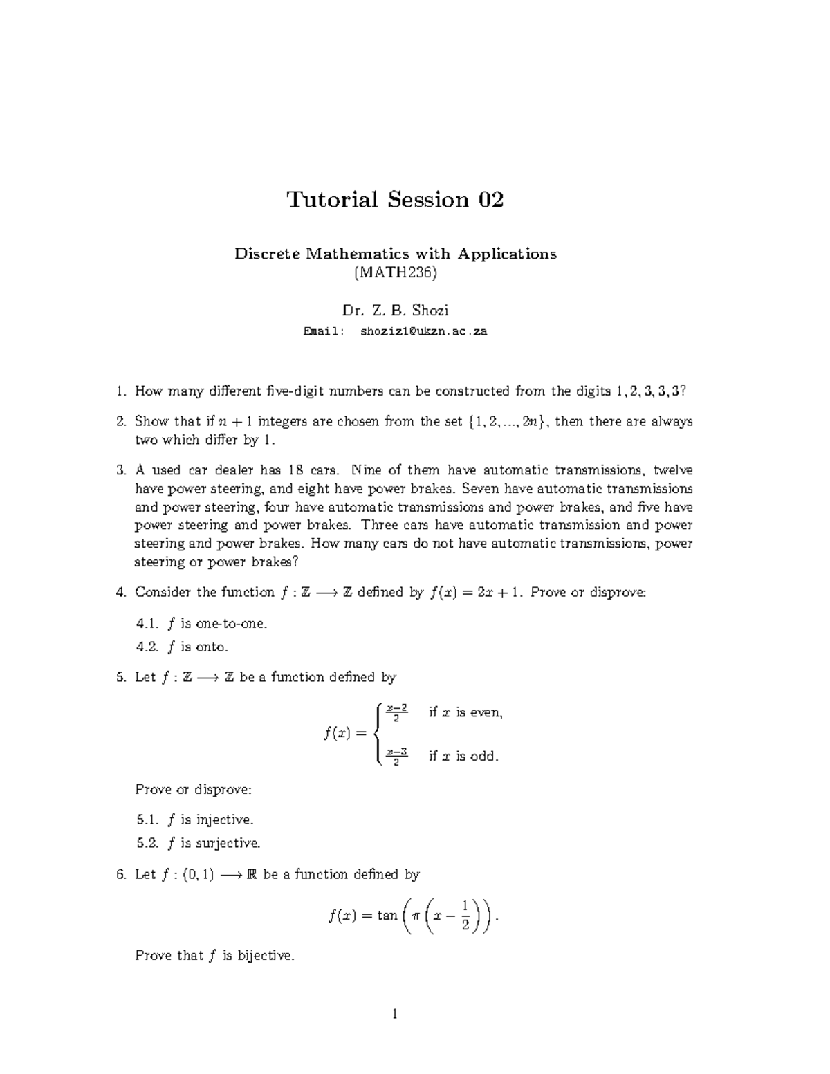 Tutorial Session 02: Discrete Mathematics (MATH236) Practice Problems ...
