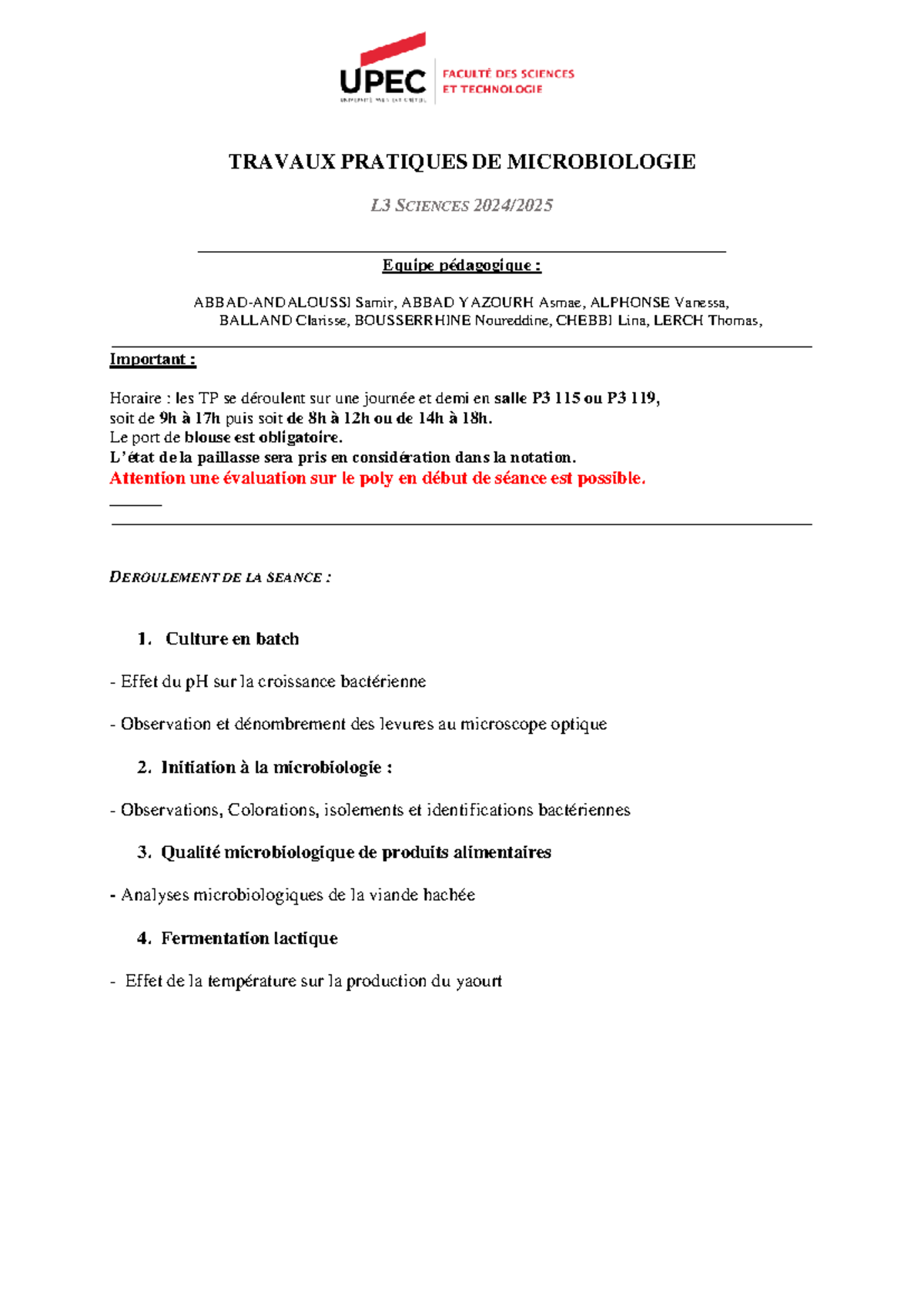 TP DE Microbiologie L3 2024 2025 - TRAVAUX PRATIQUES DE MICROBIOLOGIE ...