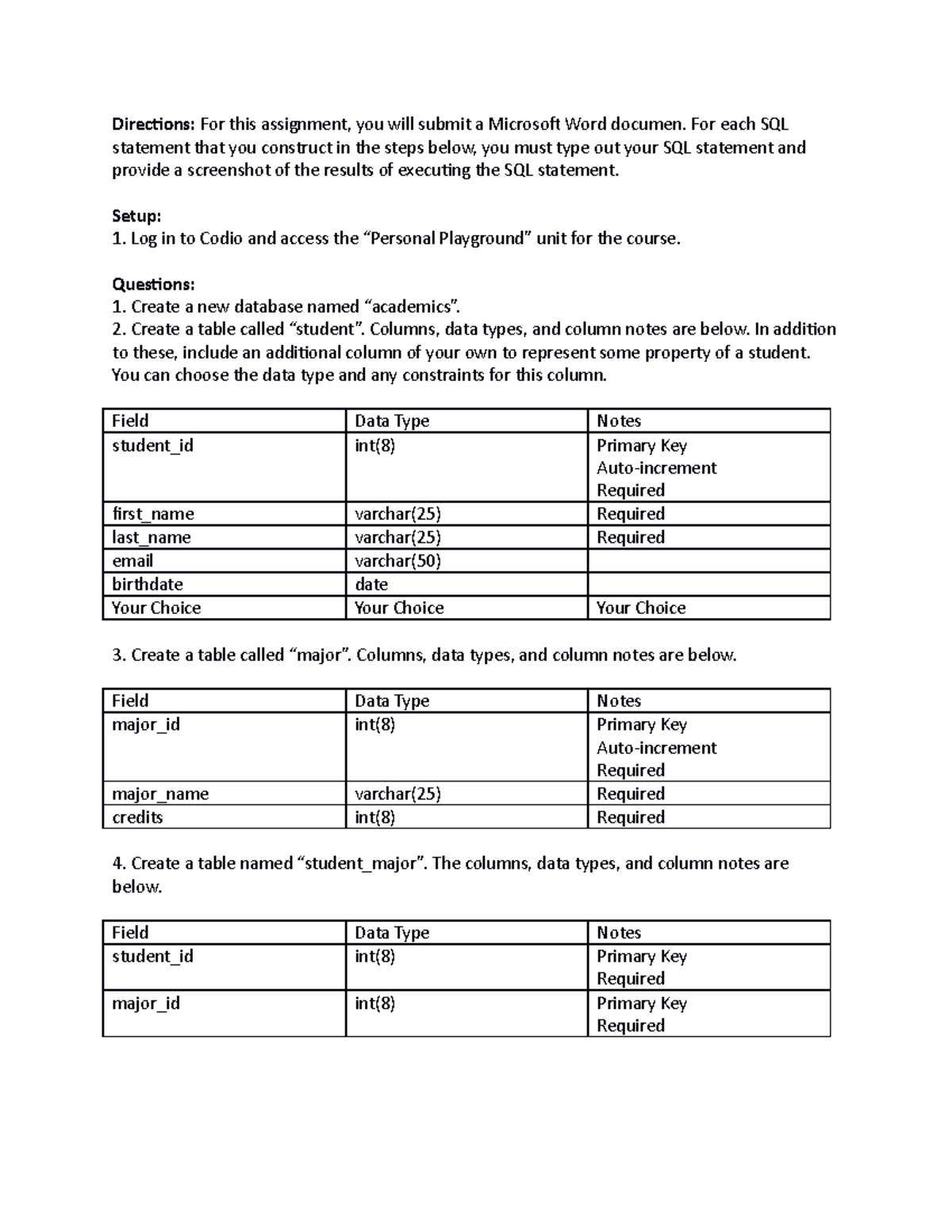 Lab Assignment 2 - SQL Database Creation & Table Management - Studocu