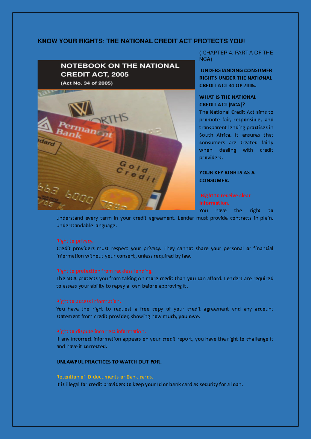 LCPC Pamphlet: Understanding Your Rights Under the NCA (Chapter 4 ...