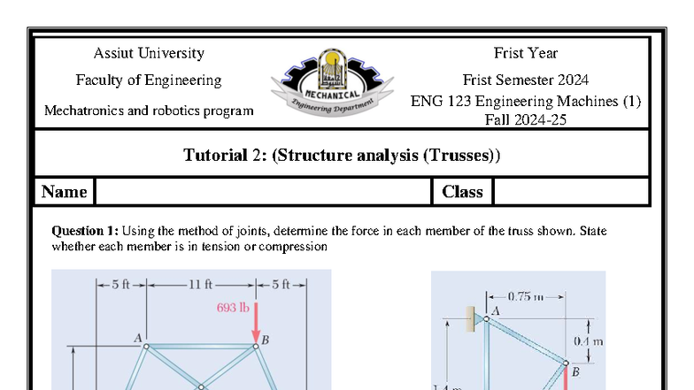 ENG 123 Tutorial 2: Truss Structure Analysis Solutions - Studocu