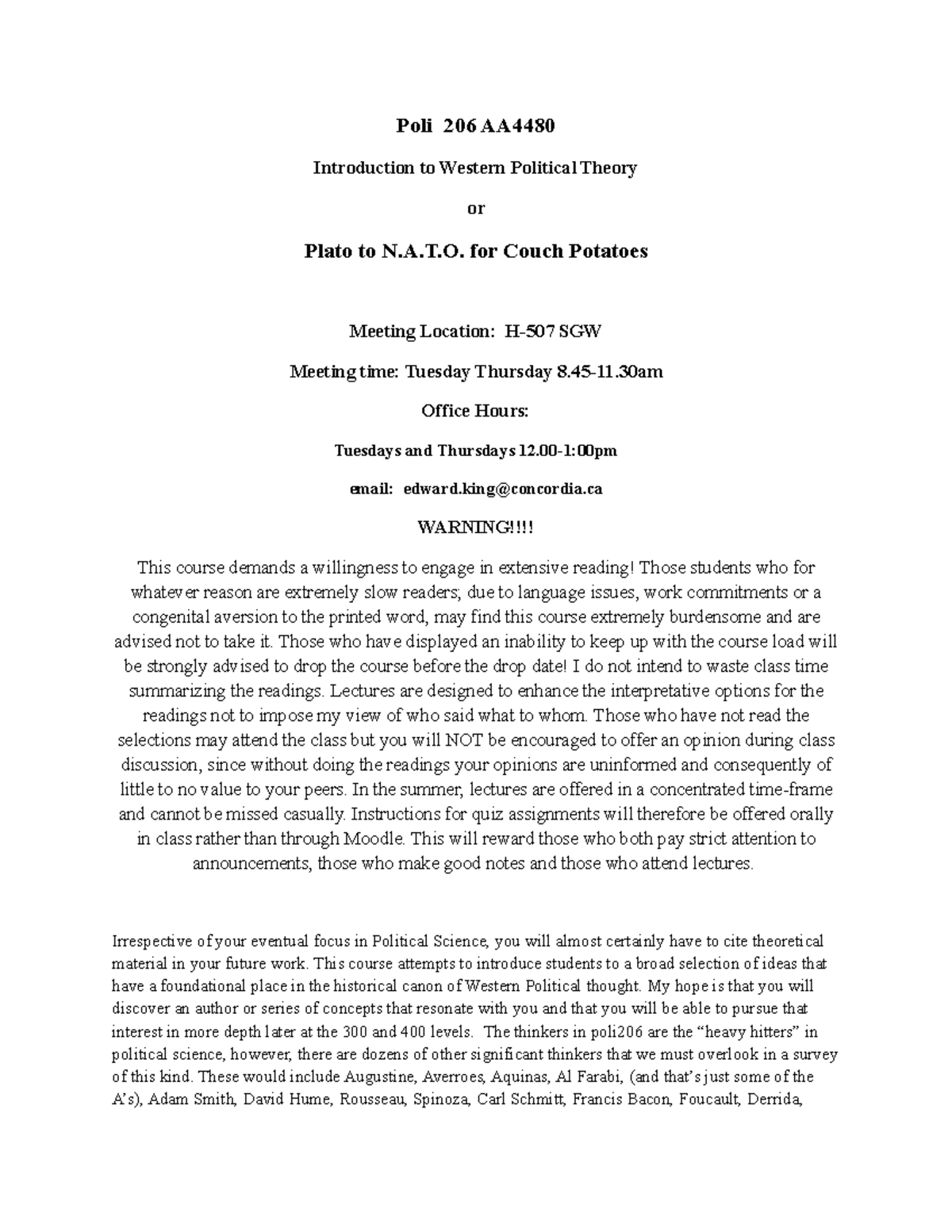 Poli 206 course outline summer 2023 - Poli 206 AA Introduction to ...