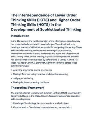 Development of Sophisticated Thinking: LOTS & HOTS in Education (SGEM ...