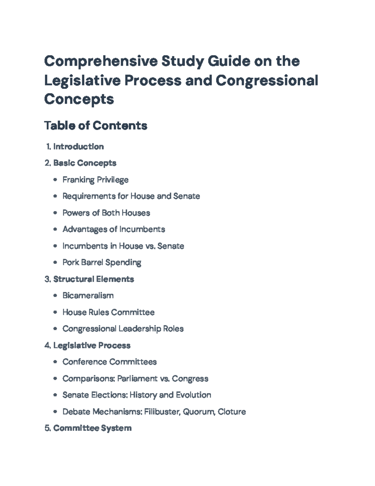 Comprehensive Study Guide on U.S. Legislative Process and Congress - Comprehensive Study Guide ...