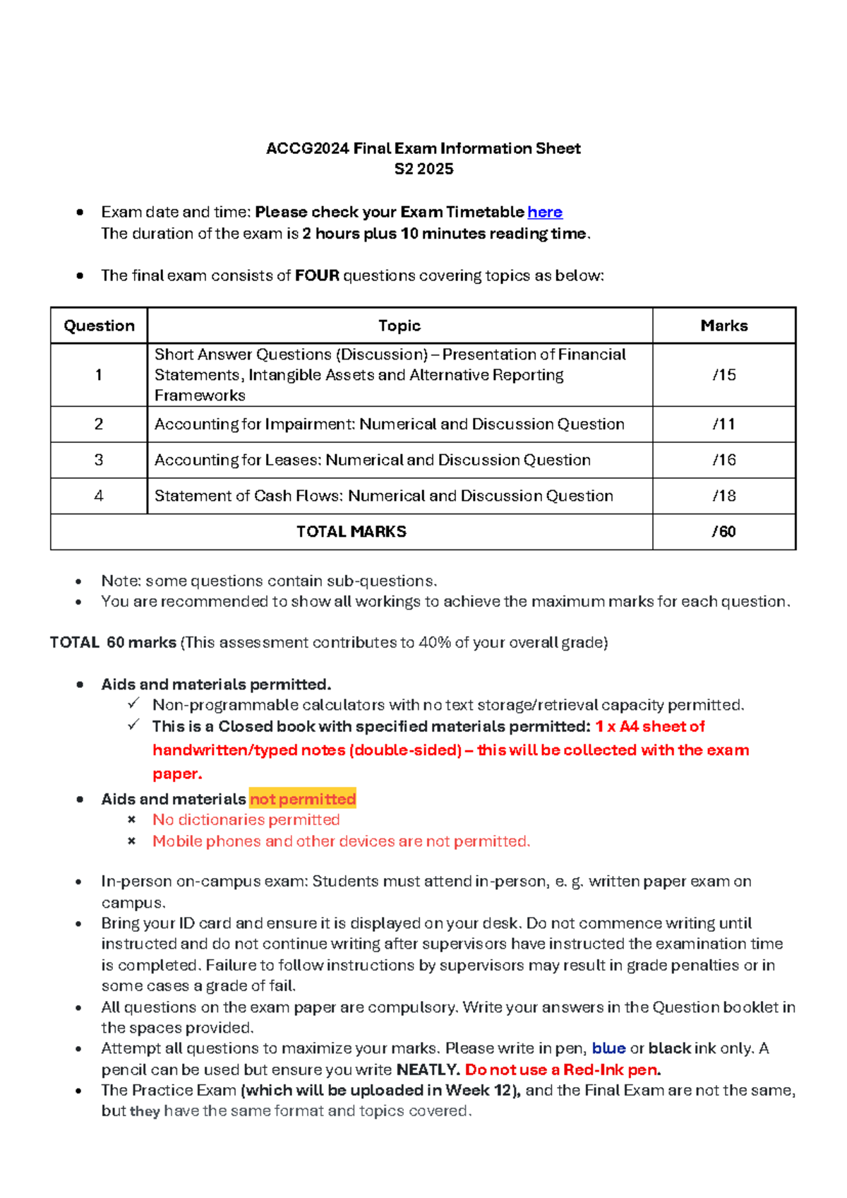 ACCG2024 Final Exam Format & Guidelines S2 2025 - Studocu