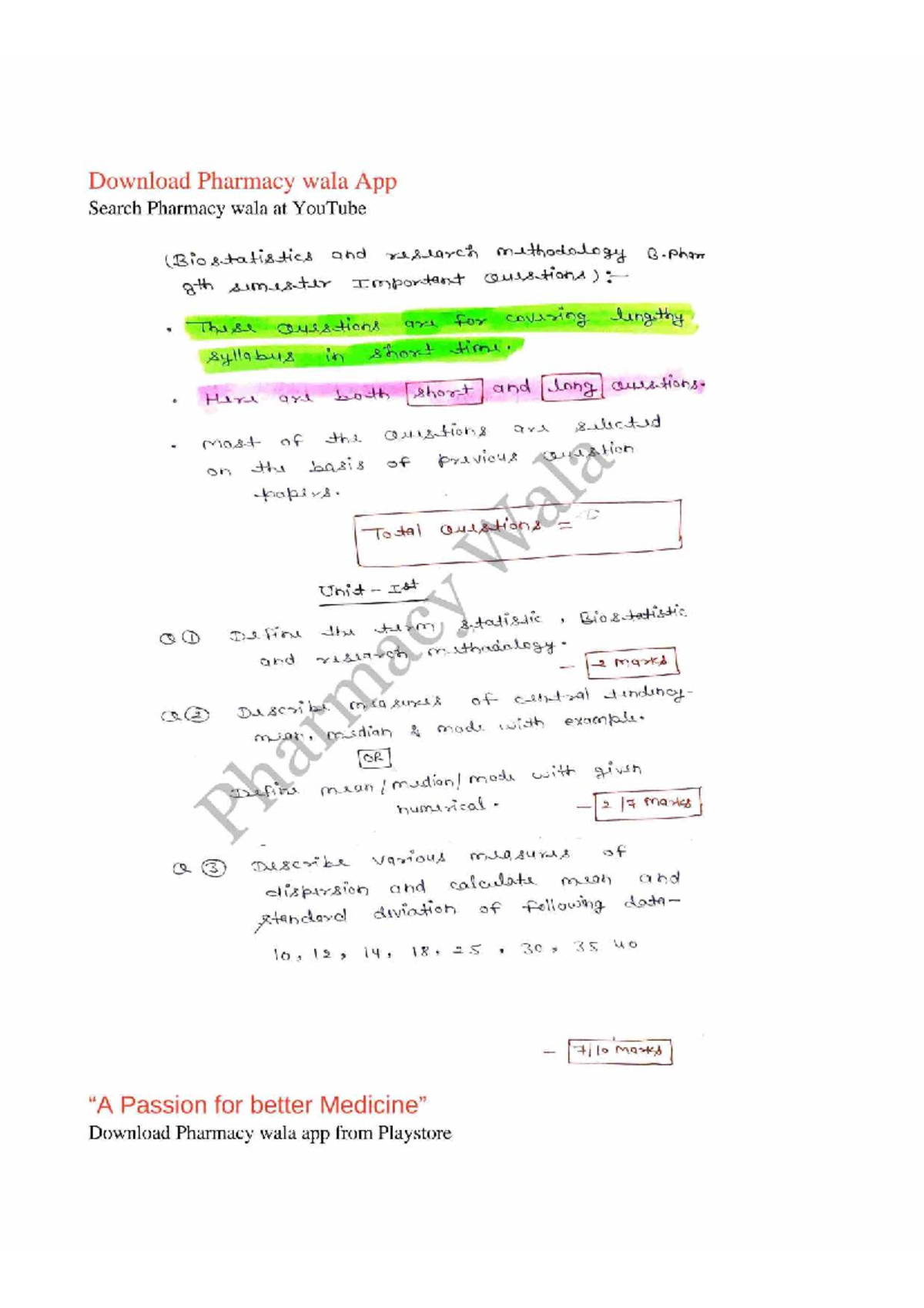 Biostatistics & Research Methodology Notes (SEM 8 B) - Important ...