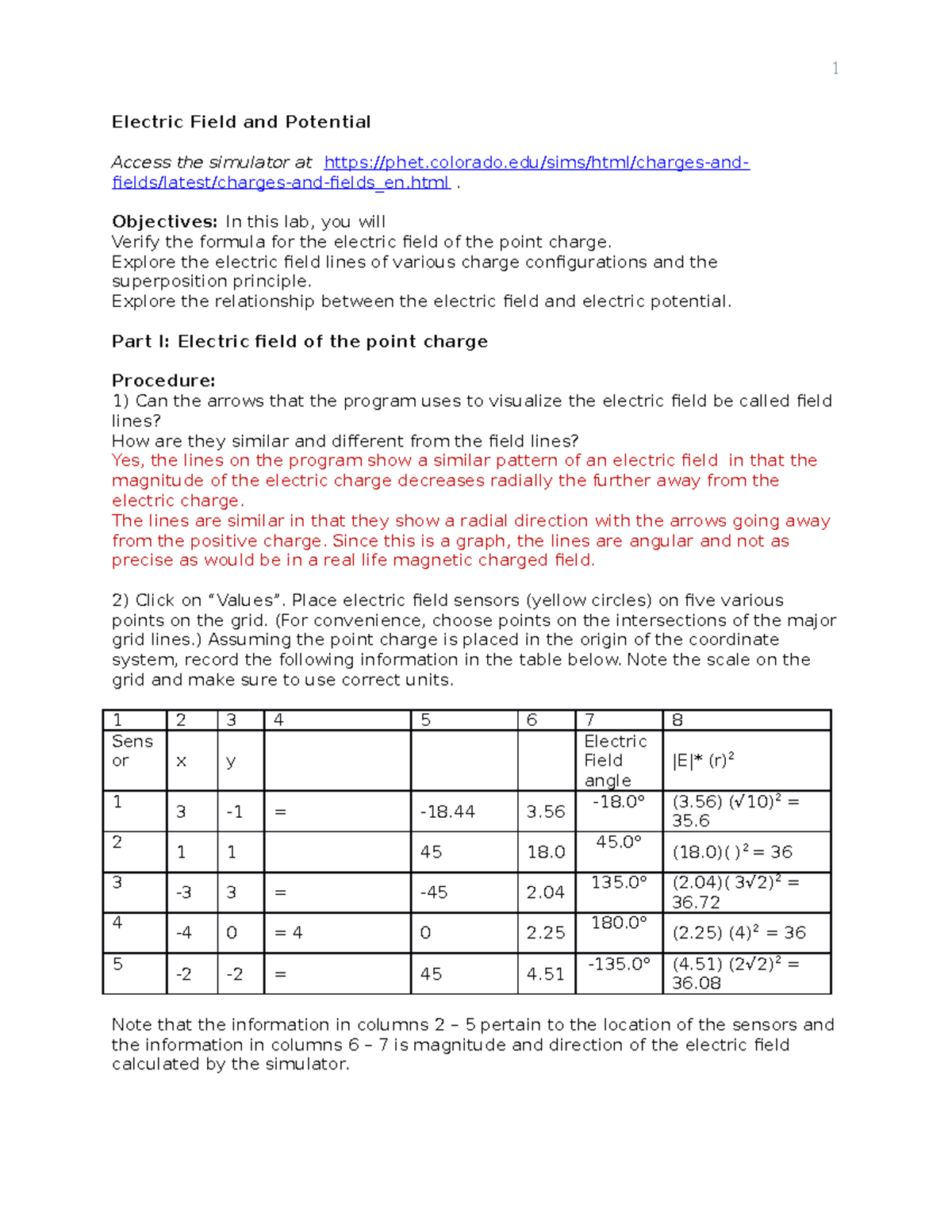 Electric Field Lab Report 2023: Analysis of Charge Behavior - Studocu