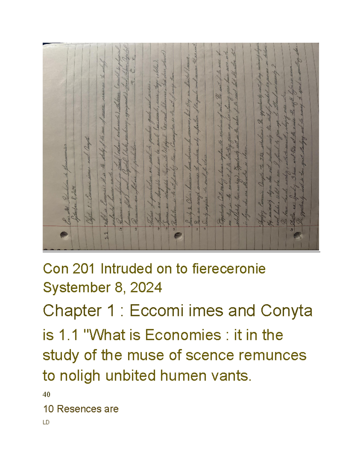 chapter 1 econ 201 - ####### Con 201 Intruded on to fiereceronie ...