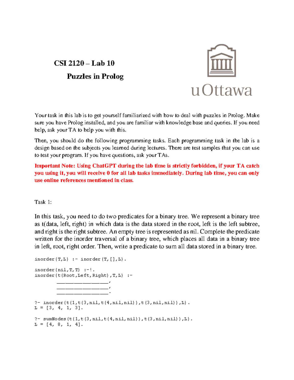 Lab 10 Puzzles in Prolog - CSI 2120 – Lab 10 Puzzles in Prolog Your ...