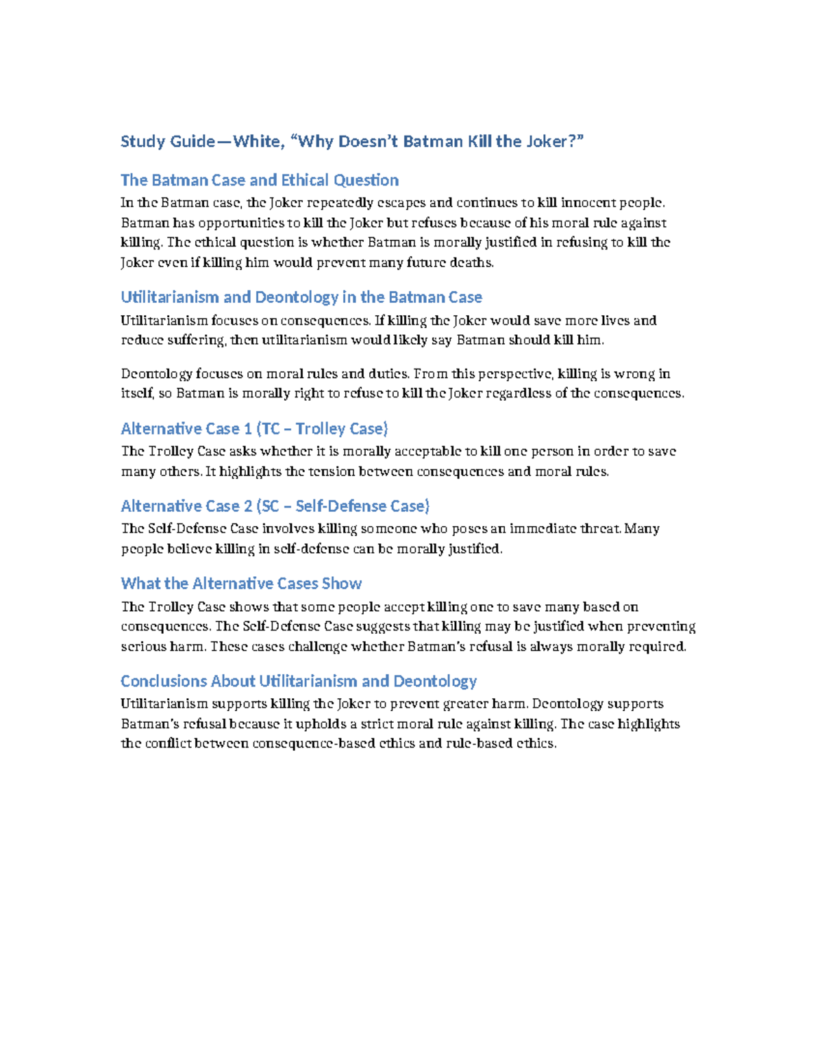White Batman Ethics Study Guide: Examining Moral Dilemmas in the Batman ...