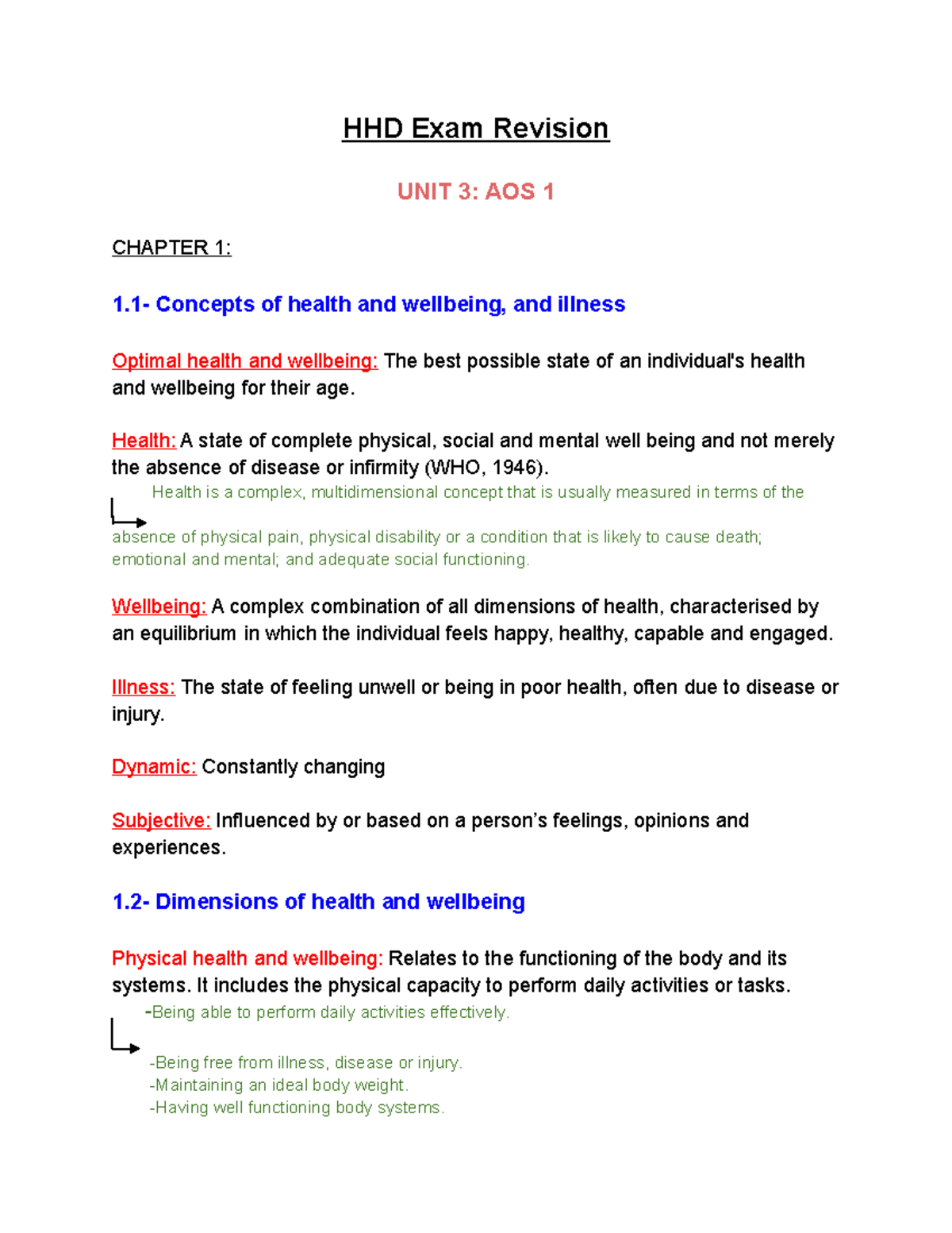 HHD Revision Notes: Comprehensive Summaries for Exam Preparation - Studocu