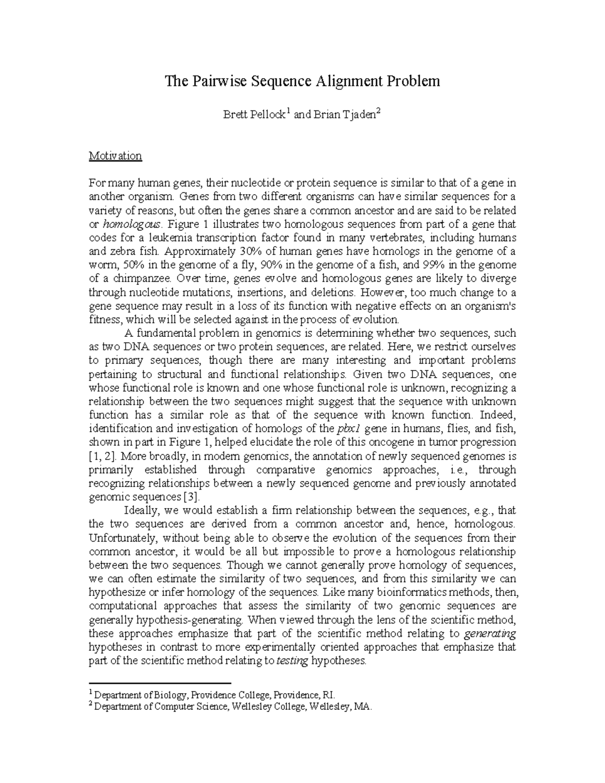 The Pairwise Sequence Alignment Problem: An In-Depth Analysis - Studocu