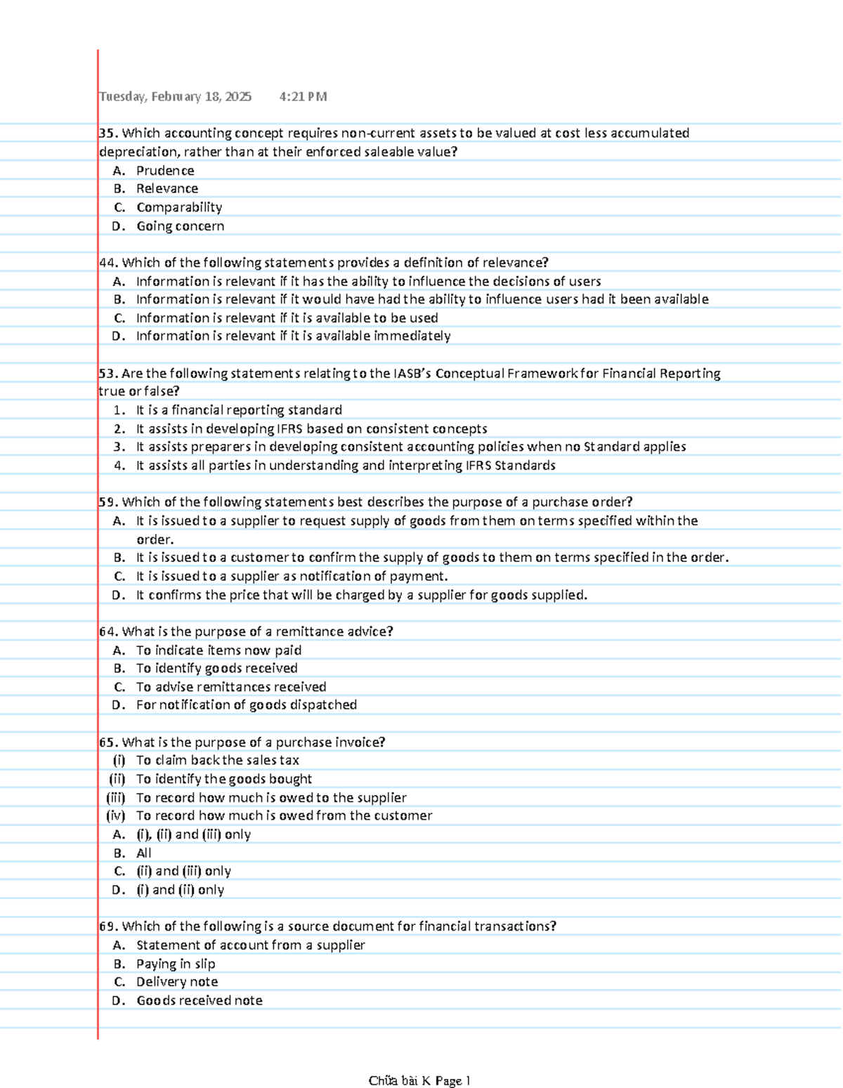 F3 ACCA - Practice Questions & Concepts Review - Studocu