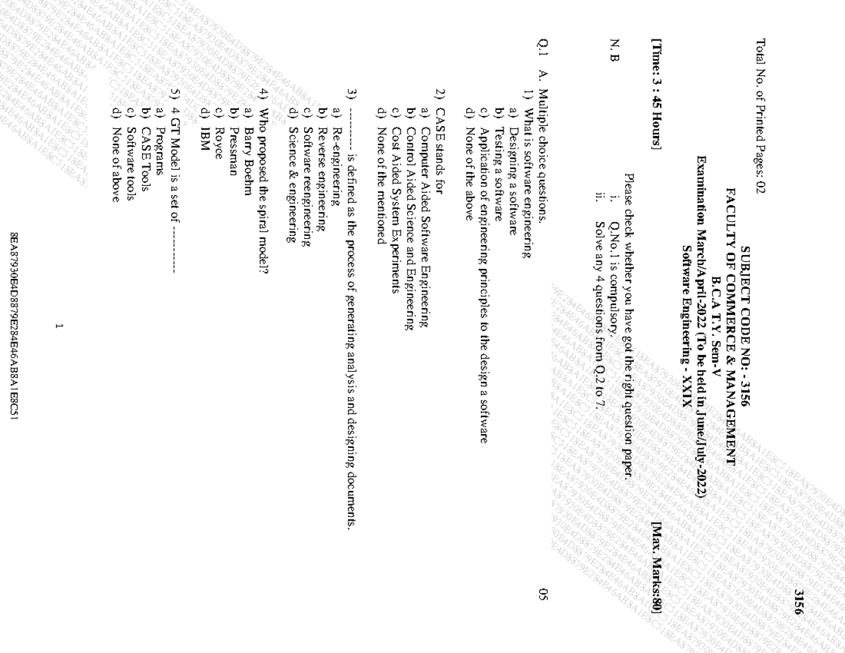 B.C.A T.Y. Sem-V Software Engineering Final Exam - 3156 - Studocu