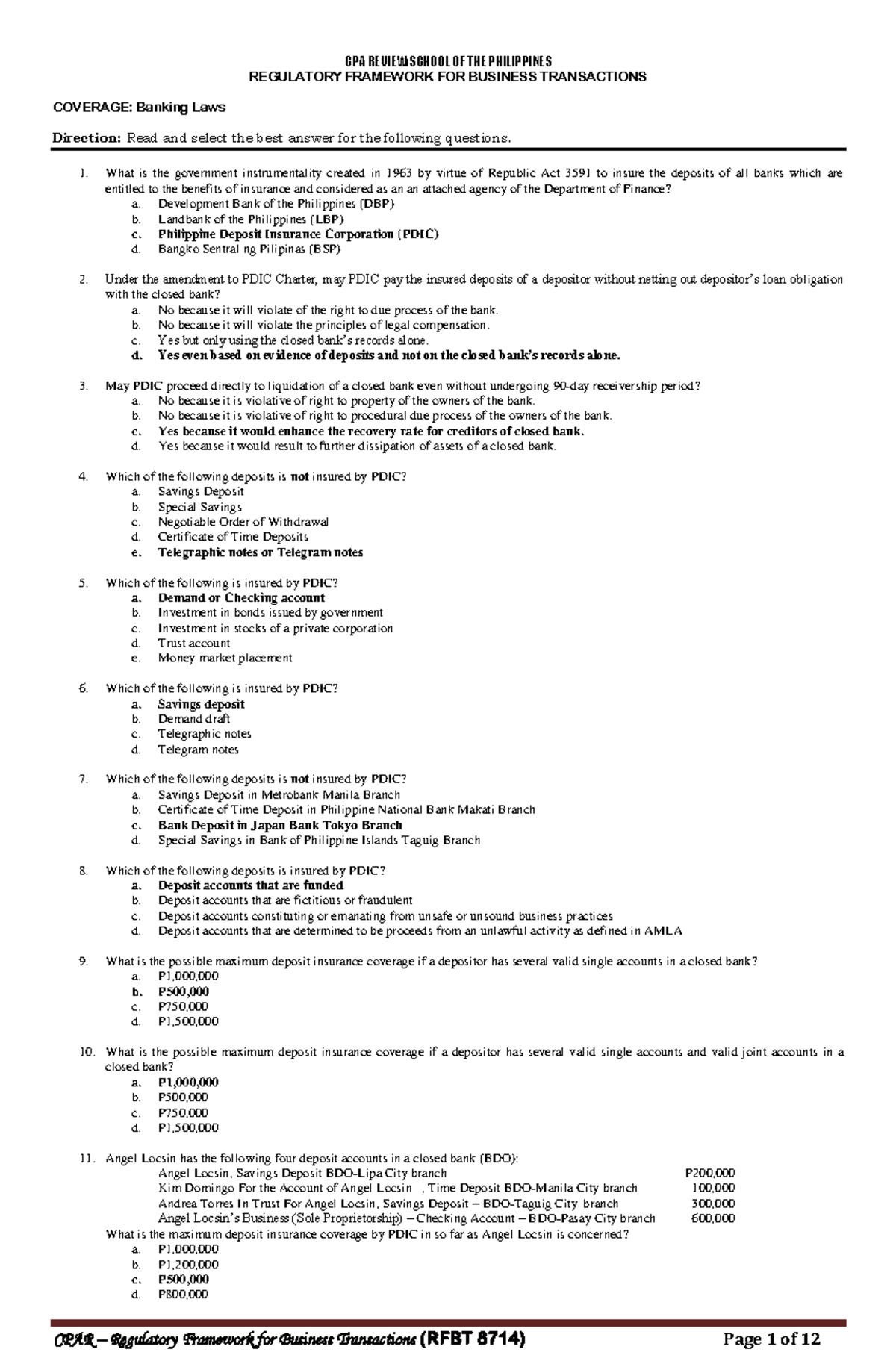RFBT 8714 Banking Laws Test Bank and Coverage Guide - Studocu