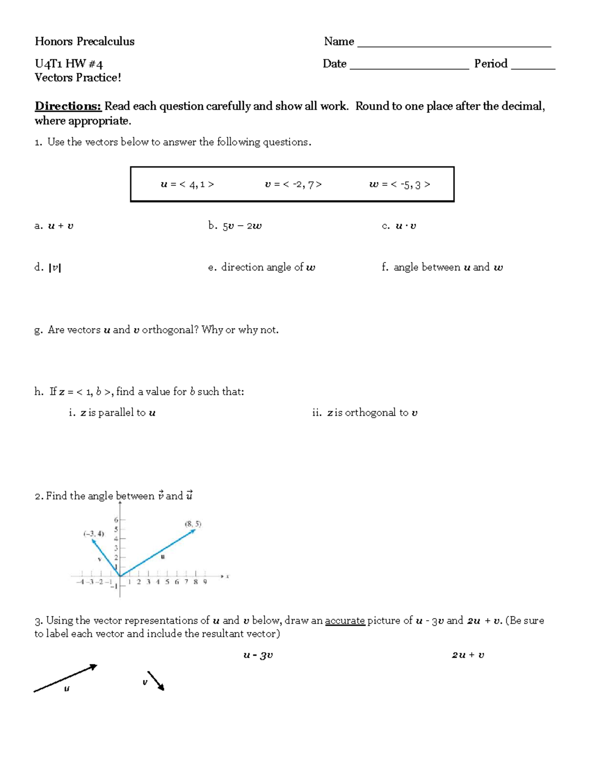 Honors Precalculus U4T1 HW #4 - Vectors Practice Worksheet - Studocu