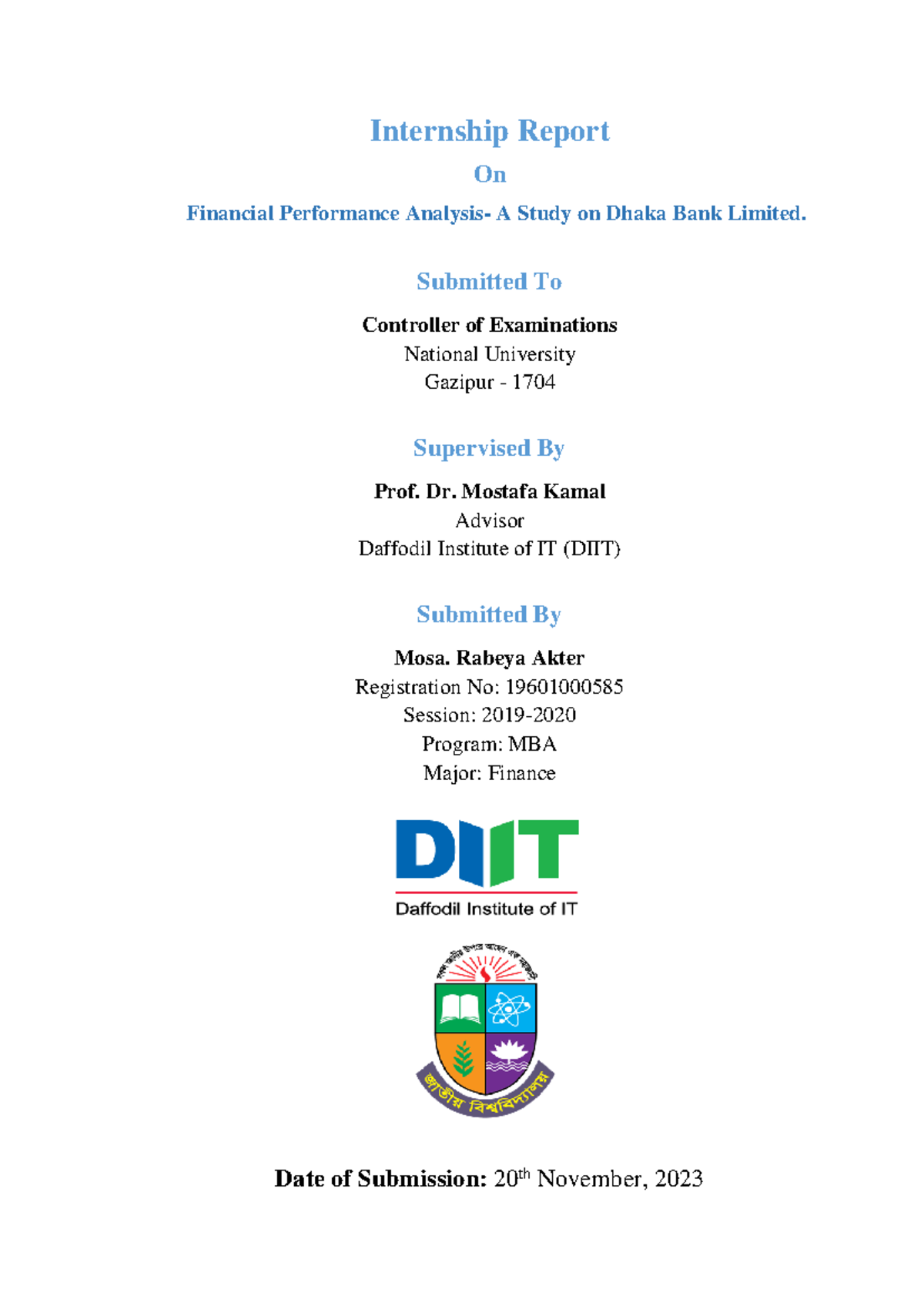 Internship Report: Financial Performance Analysis of Dhaka Bank Ltd ...