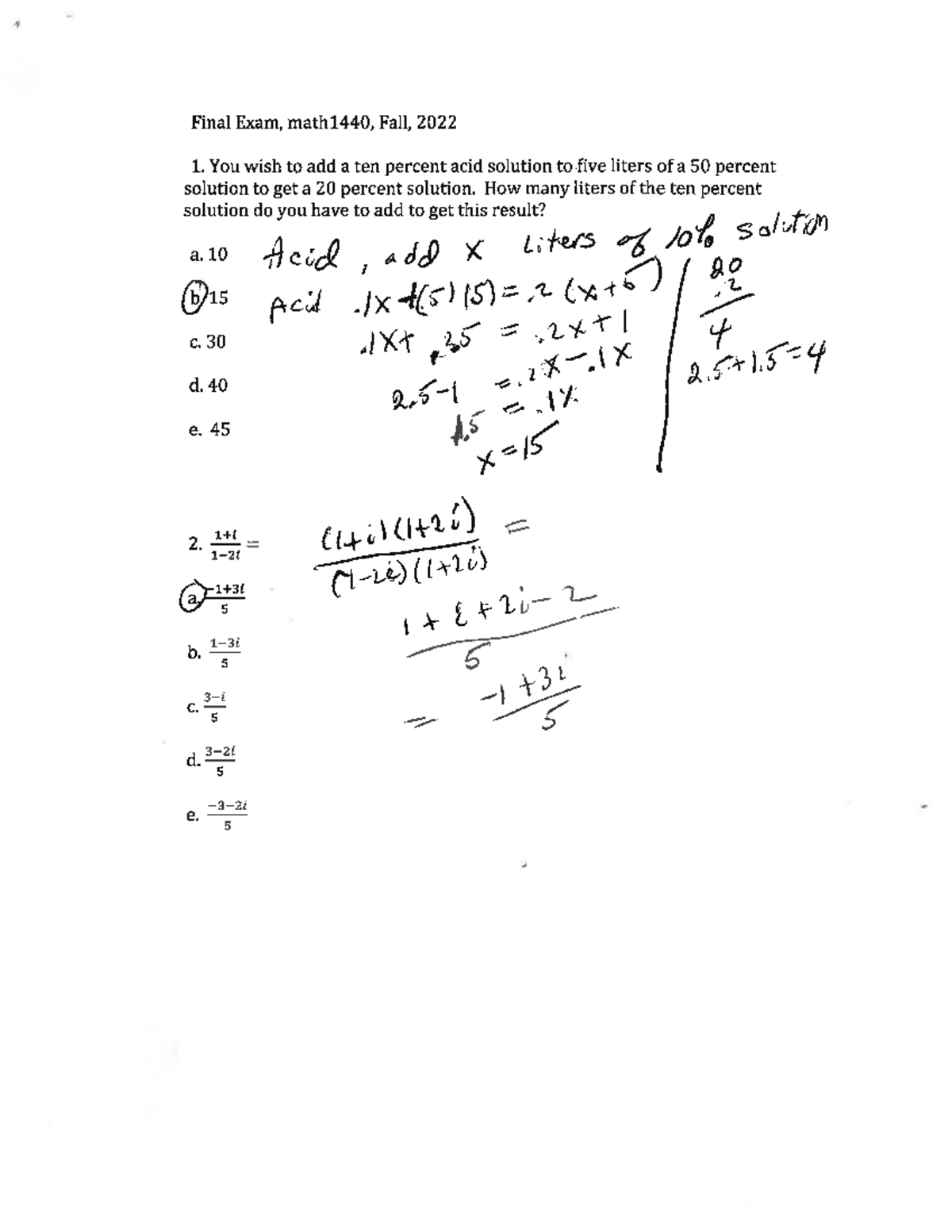 Math 1440 Final Exam Solutions - Fall 2022 Practice - Studocu