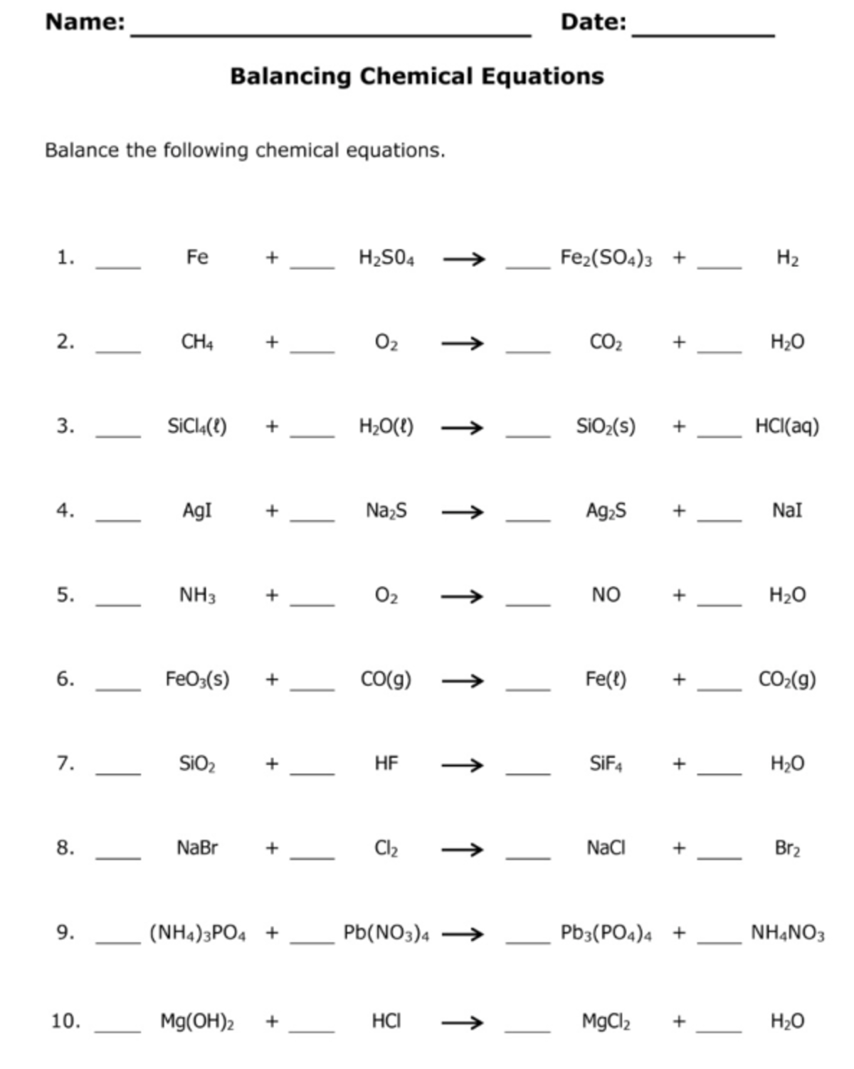 Balancing Chemical Equations - Chemistry 11 - 1. Fe H2S04 Fe2(SO4)3 H2 ...