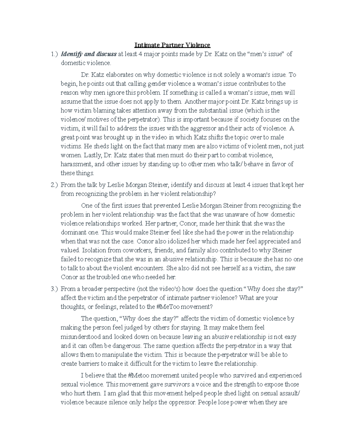PSY 101: Essay Notes on Intimate Partner Violence Perspectives - Studocu