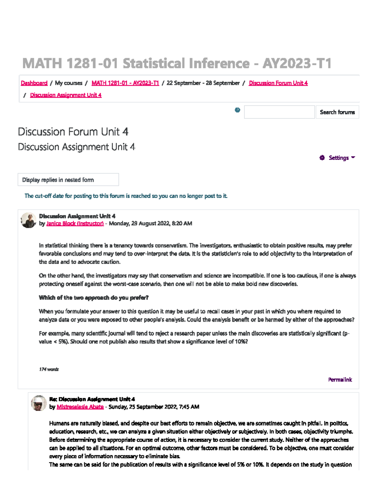 MATH 22 Unit 4 Discussion: Statistical Inference Approaches - Studocu