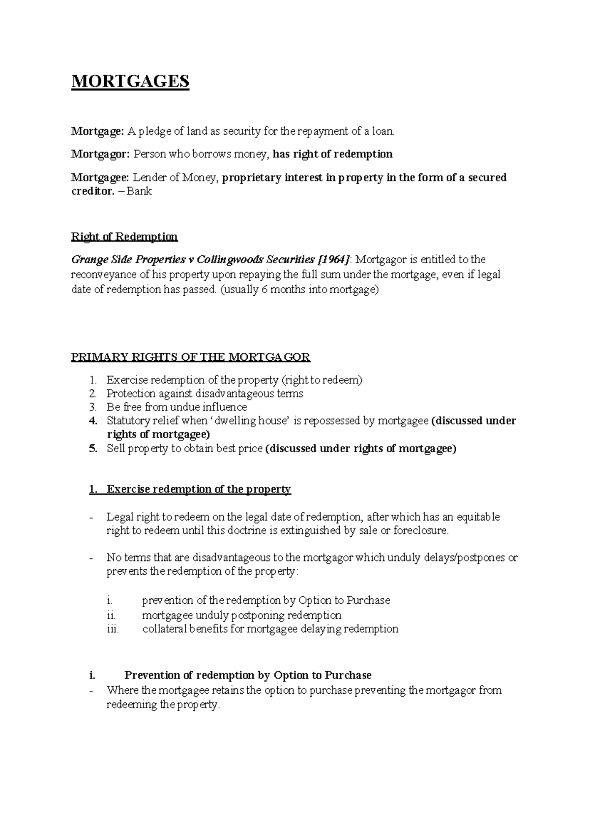 5. Mortgages - Key Concepts and Rights of Mortgagors and Mortgagees ...