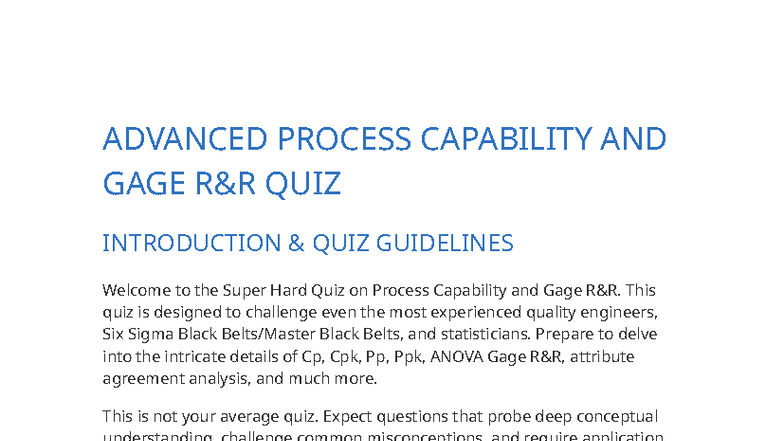 Process Capability and Gage R&R Quiz (APC 101) - Studocu