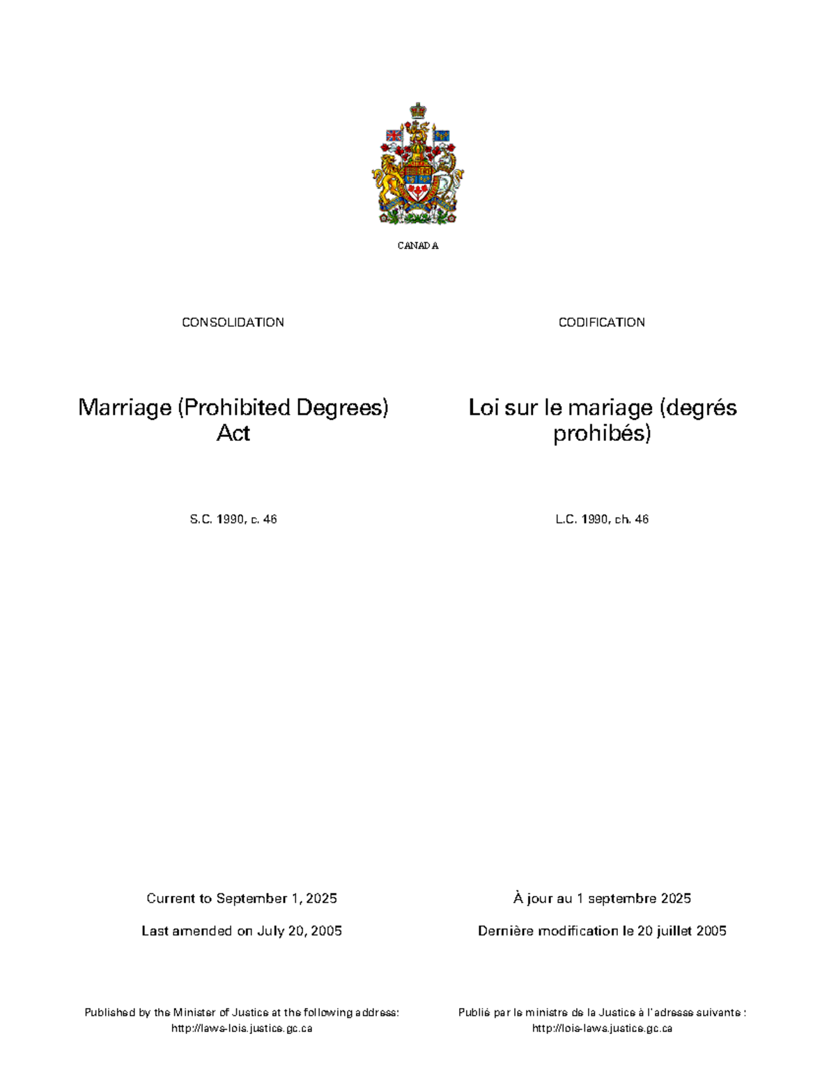 Marriage (Prohibited Degrees) Act - S.C. 1990, c. 46 Consolidation ...