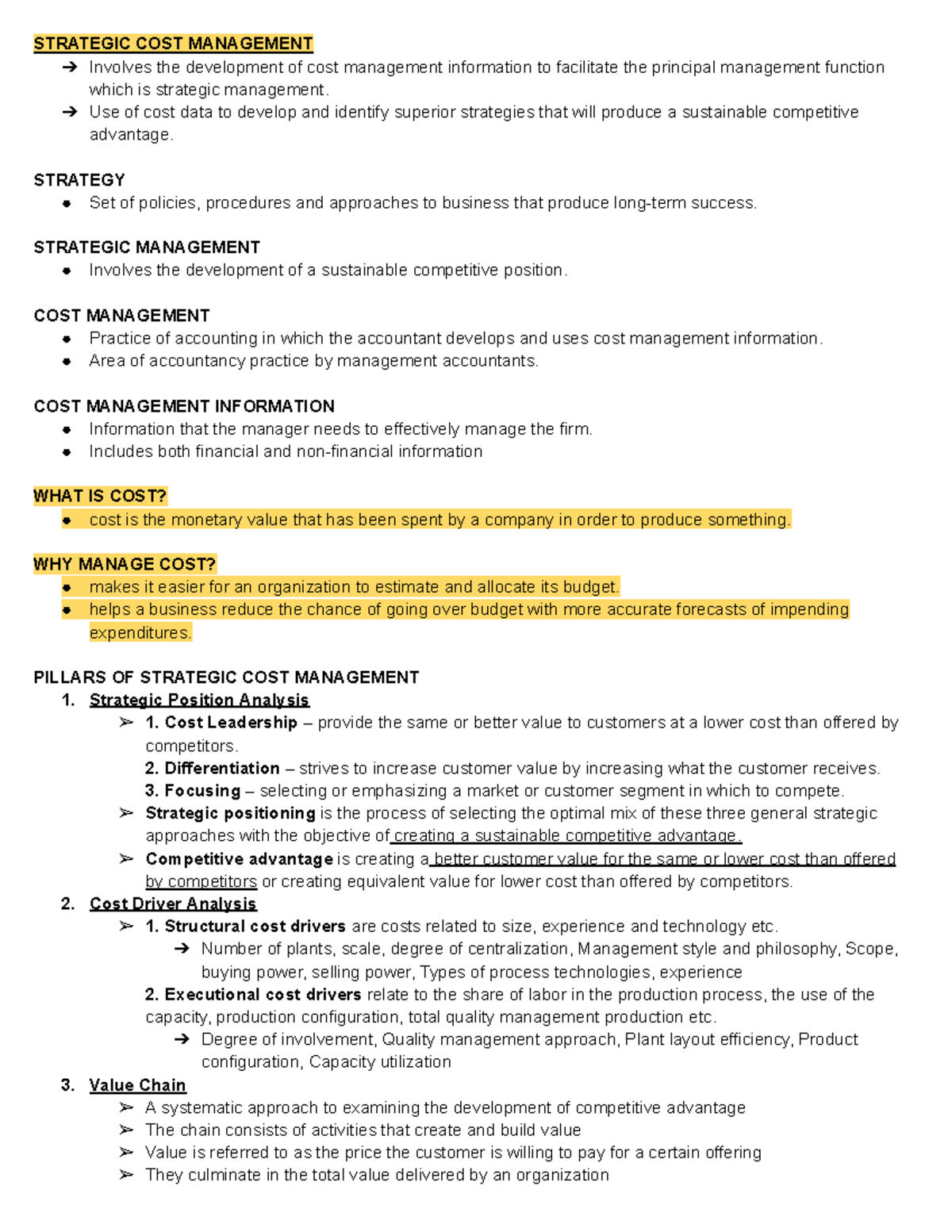 Strategic Cost Management Notes - Intro to Costing & CVP Analysis - Studocu