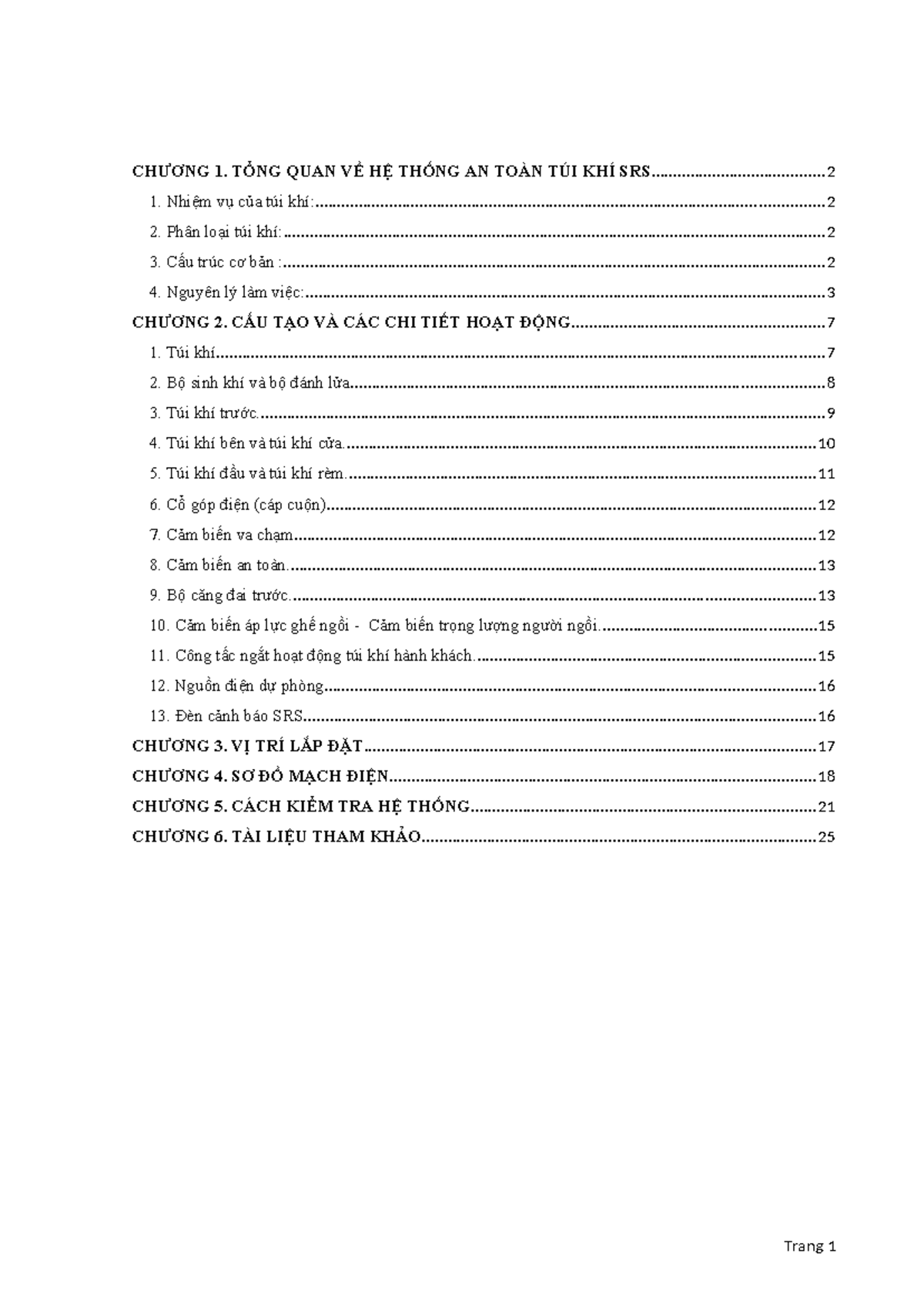 ĐỒ ÁN ĐIỀU KHIỂN TỰ ĐỘNG: TỔNG QUAN VỀ HỆ THỐNG AN TOÀN TÚI KHÍ SRS - Document Preview