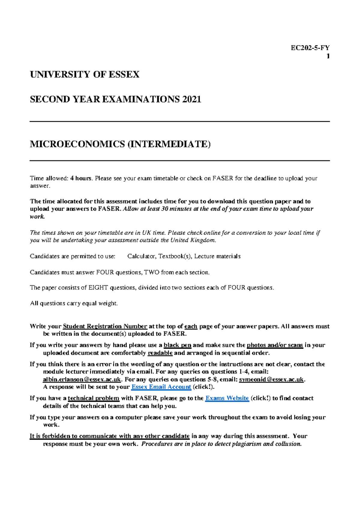 EC202-5-FY 2021 Microeconomics Exam with Solutions and Analysis - Studocu
