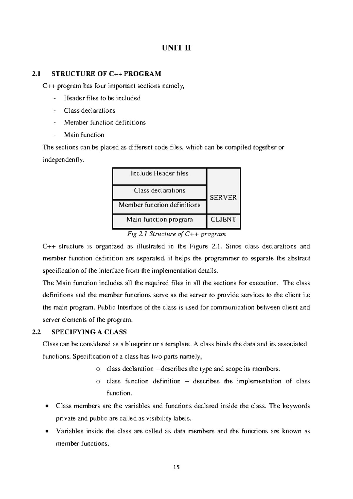 C++ Programming Structure and Class Specifications - Unit 2 Overview ...