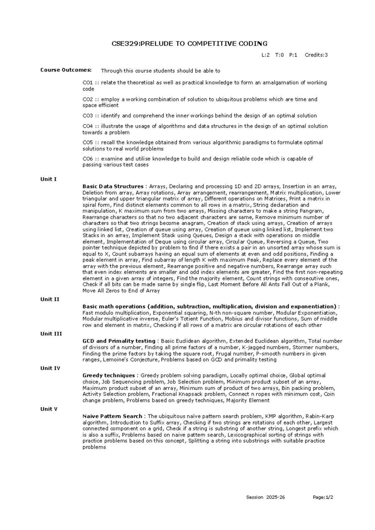 CSE329: Syllabus for Prelude to Competitive Coding Course - Studocu