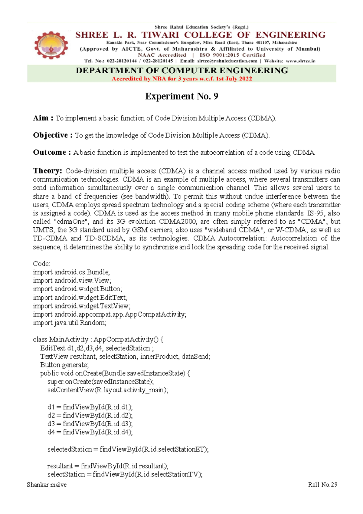 MC Exp 9: Implementing Code Division Multiple Access (CDMA) Function ...