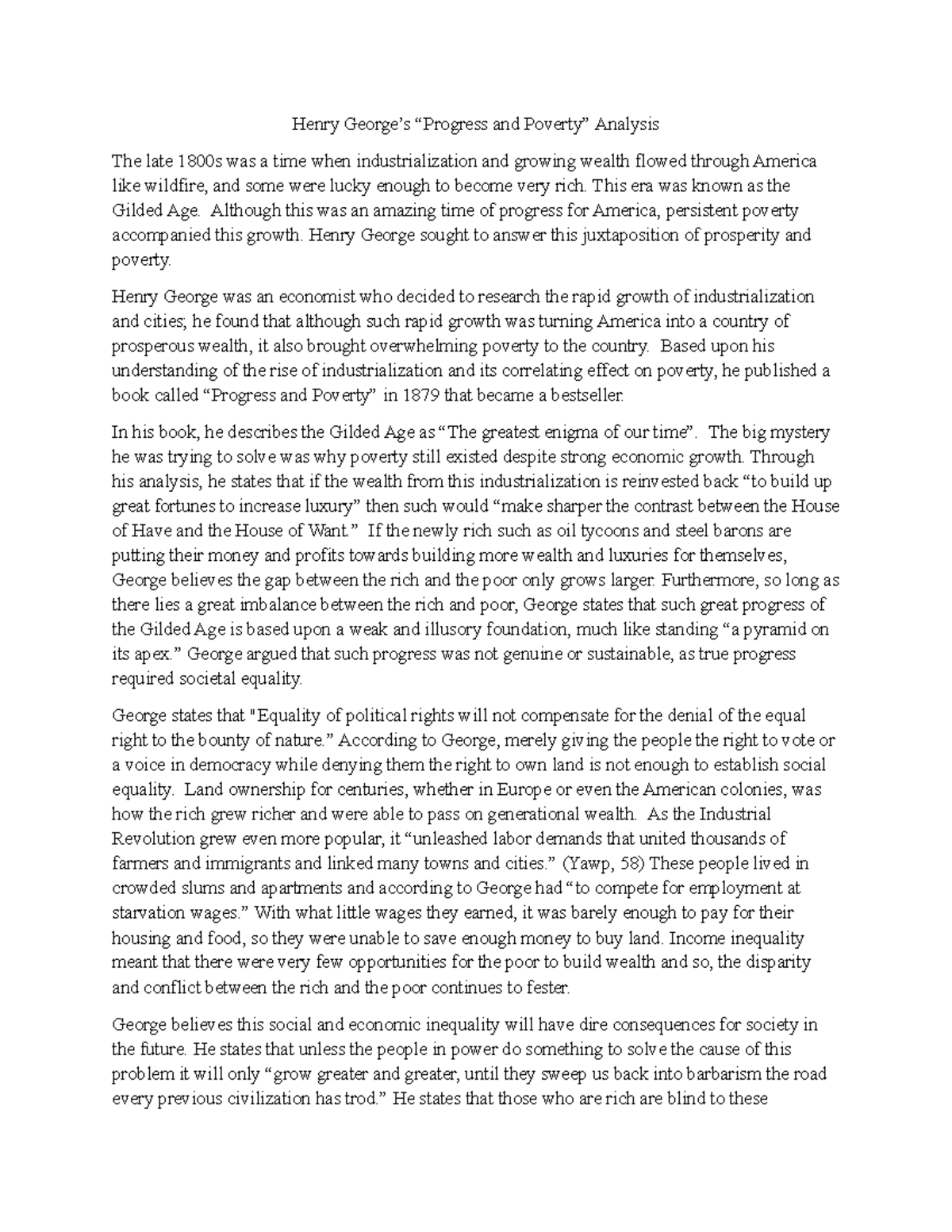 Henry George's Analysis of Gilded Age Inequality - Homework - Studocu